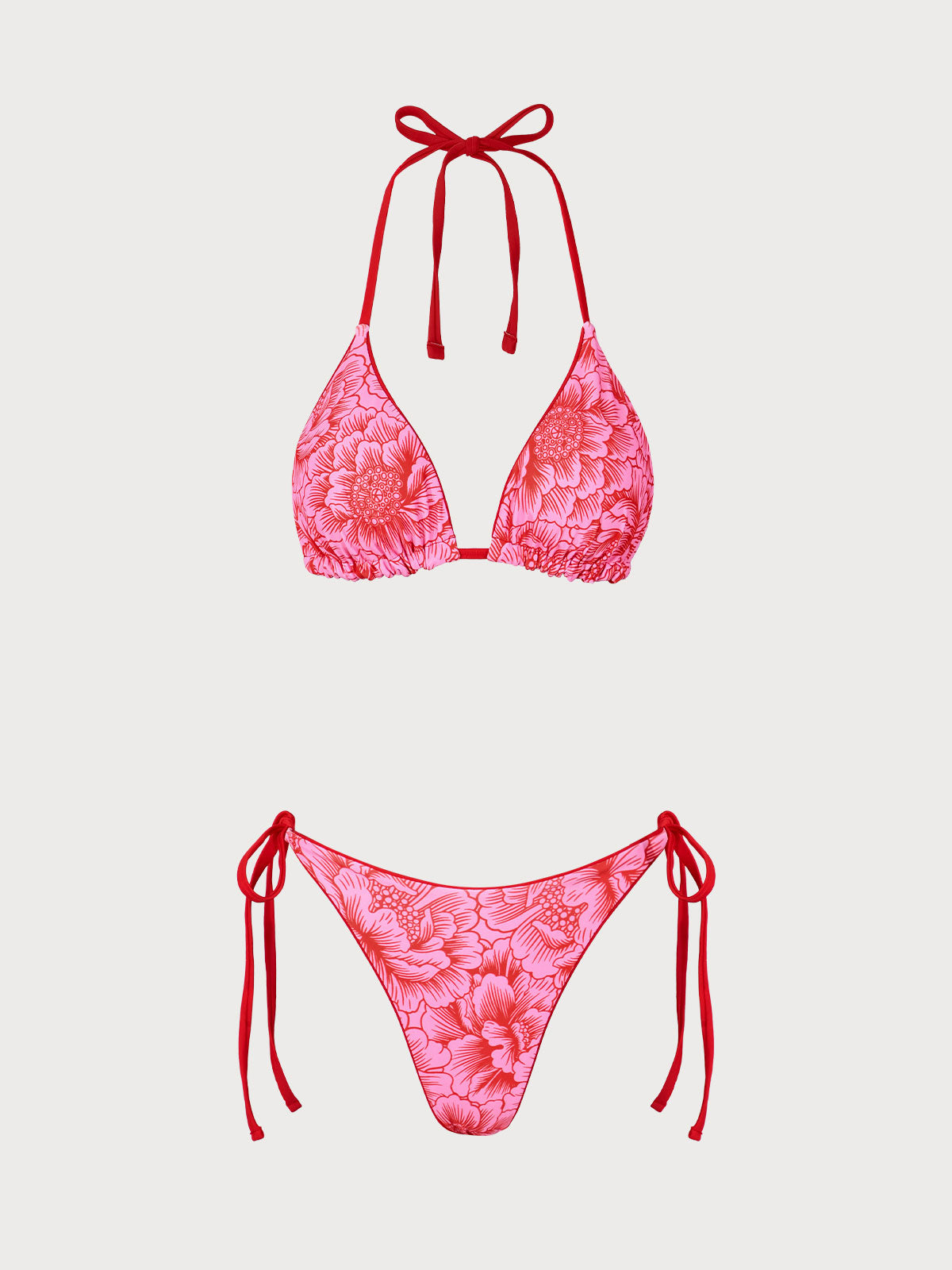 Ensemble bikini triangle réversible à fleurs rouges