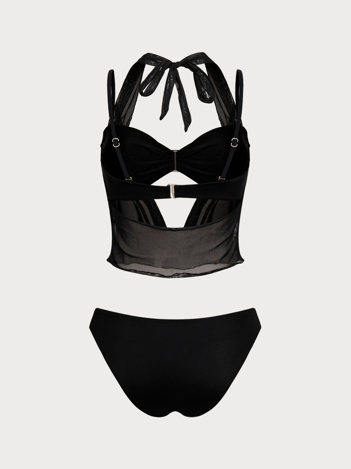 Black Mesh Cover-up Tankini Three-Piece Set