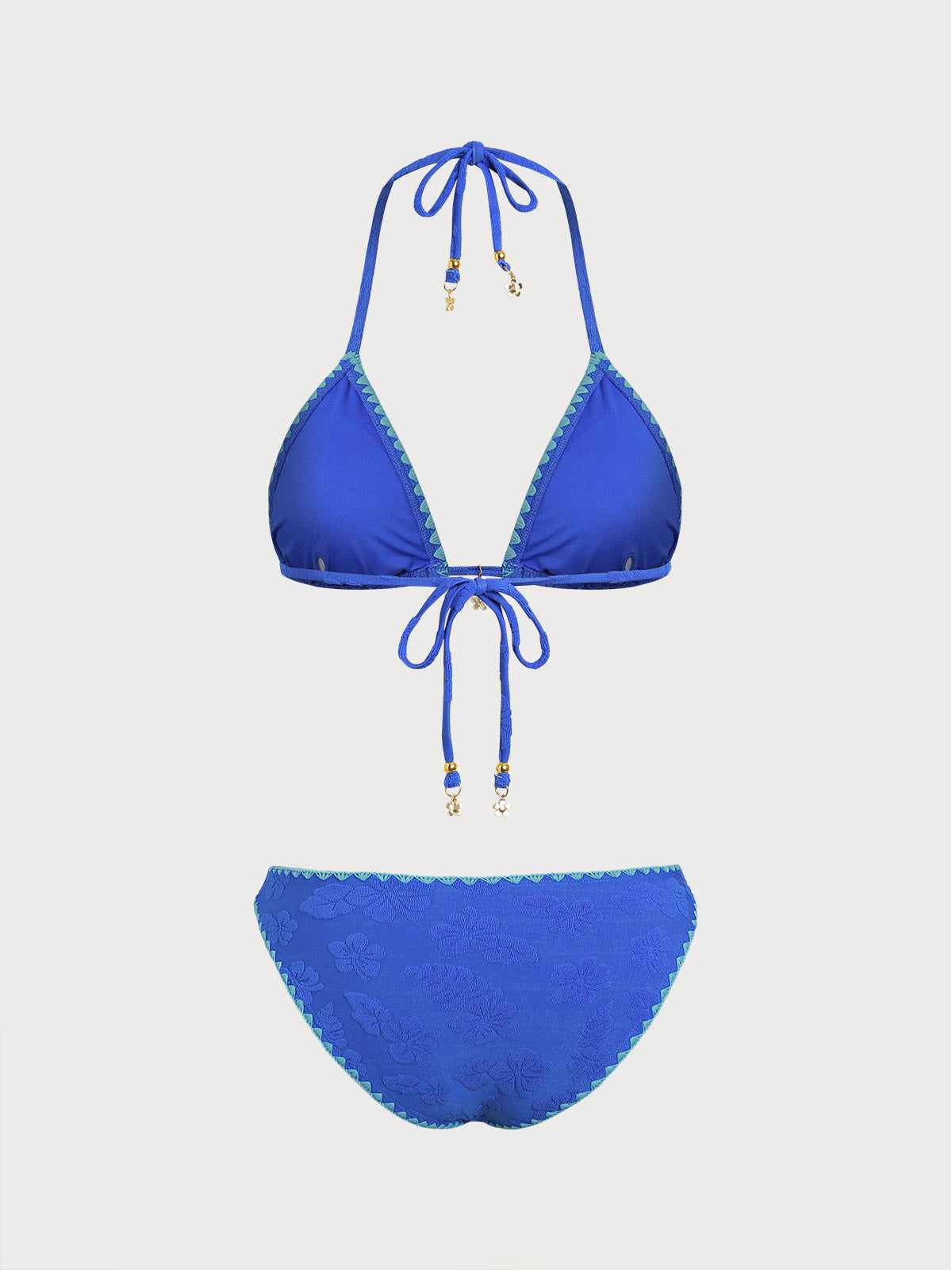 Blue Floral Contrast Bikini Set