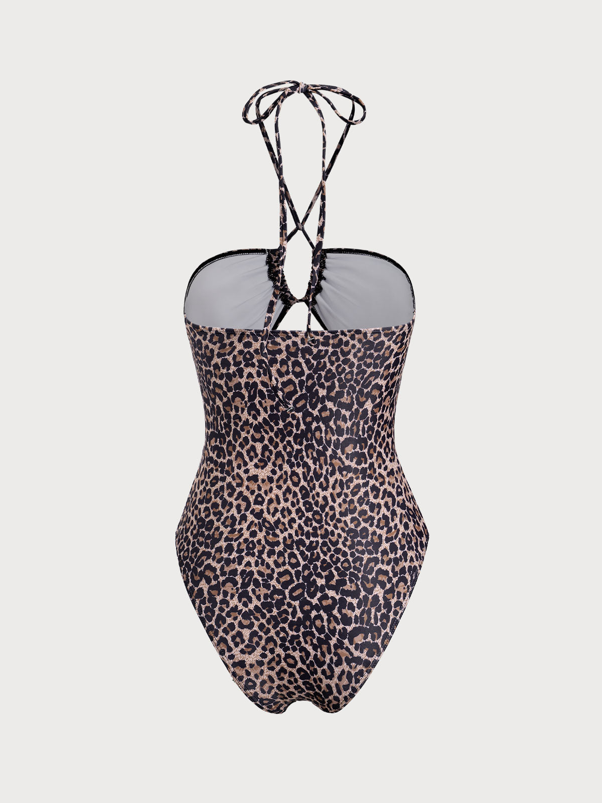 Brown Leopard Print Cutout Halter Swimsuit