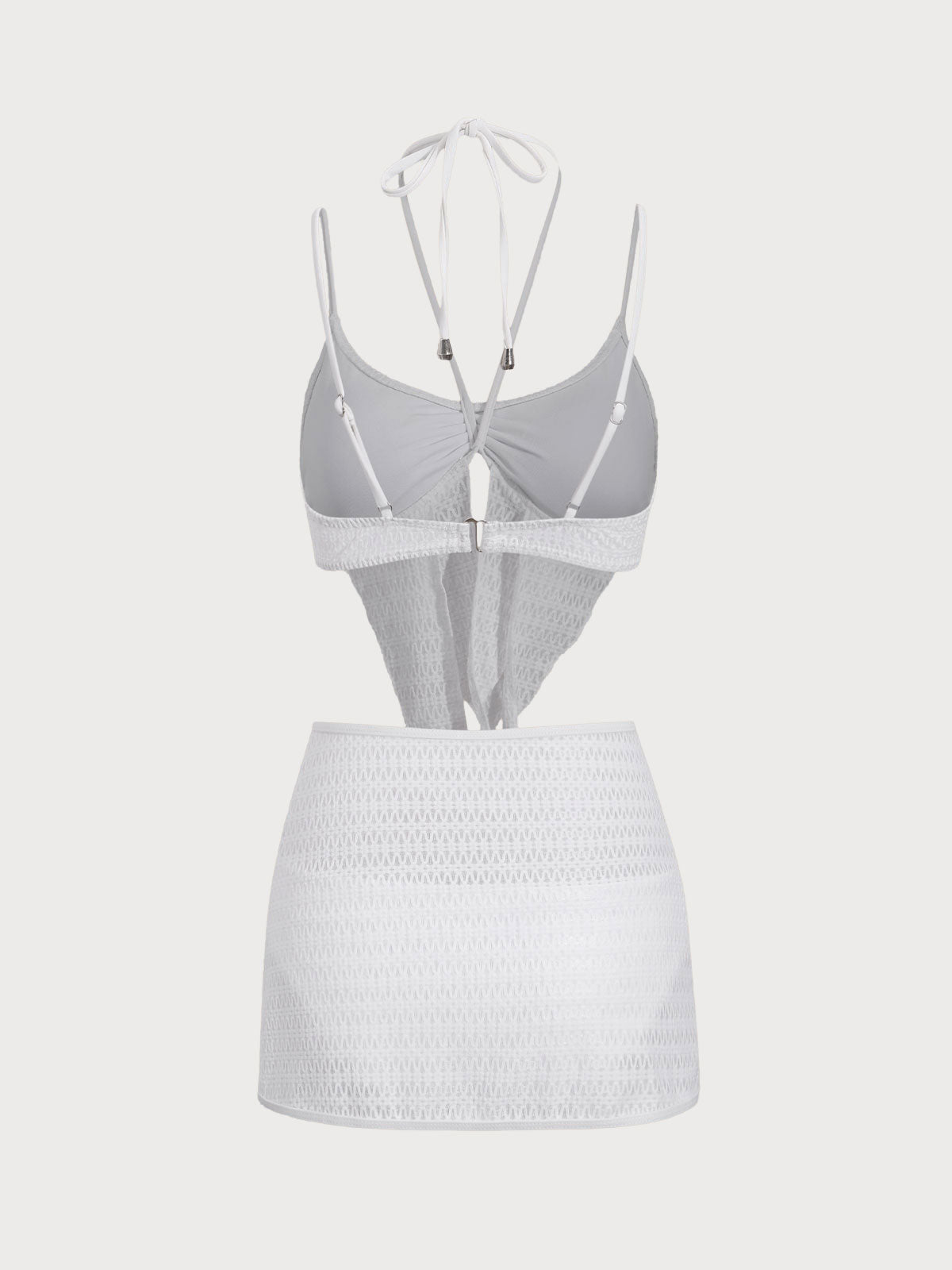 White Butterfly Print Three-Piece Tankini Set