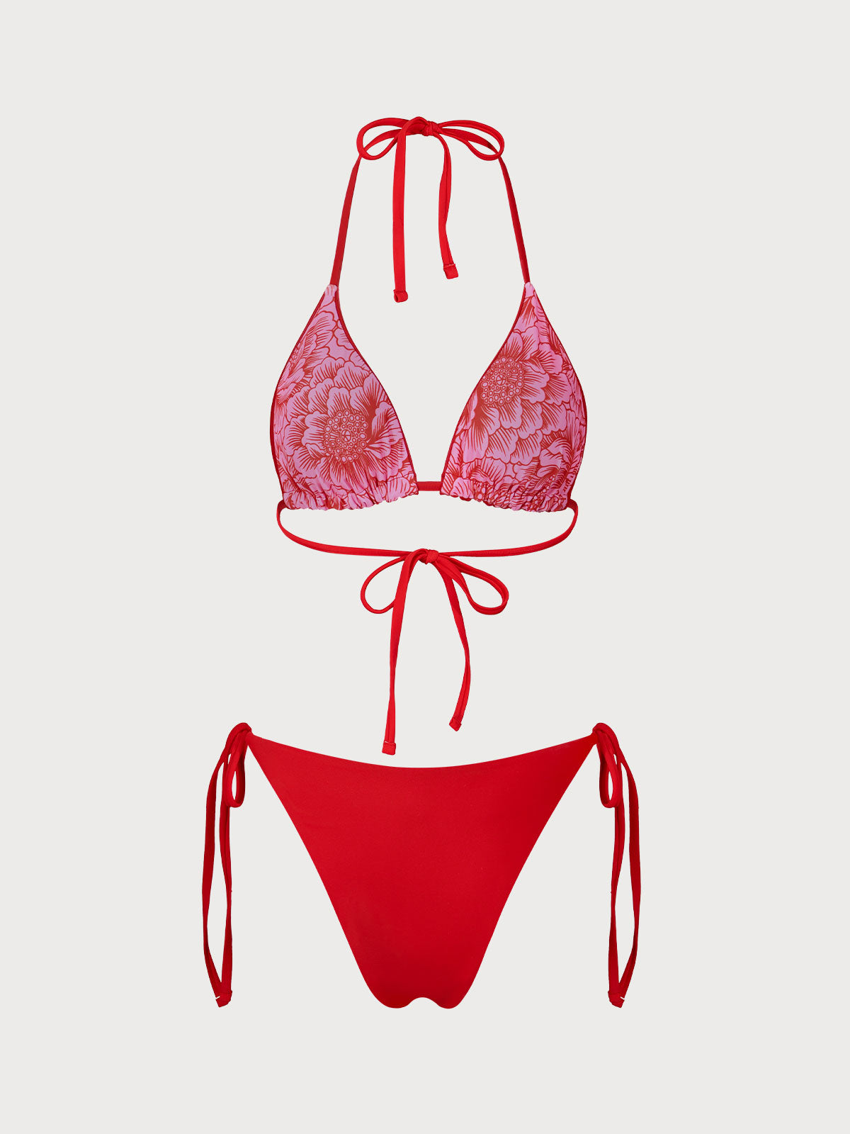 Ensemble bikini triangle réversible à fleurs rouges