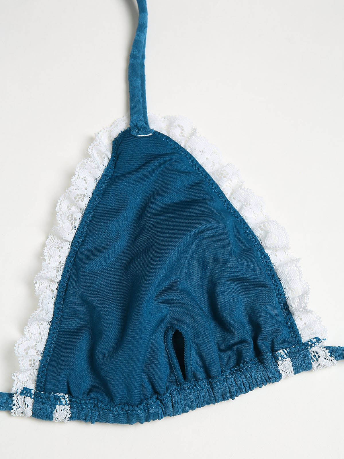 Peacock Blue Geometric Contrast Bikini Set