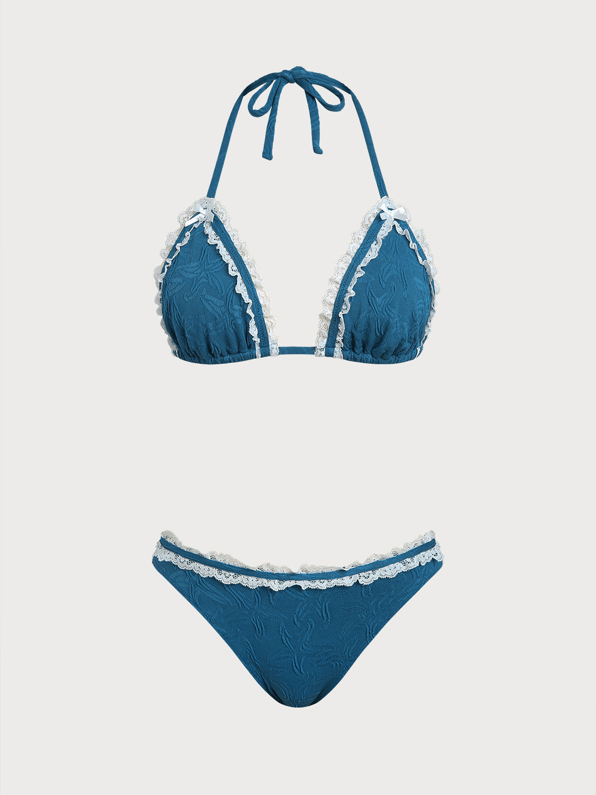 Peacock Blue Geometric Contrast Bikini Set