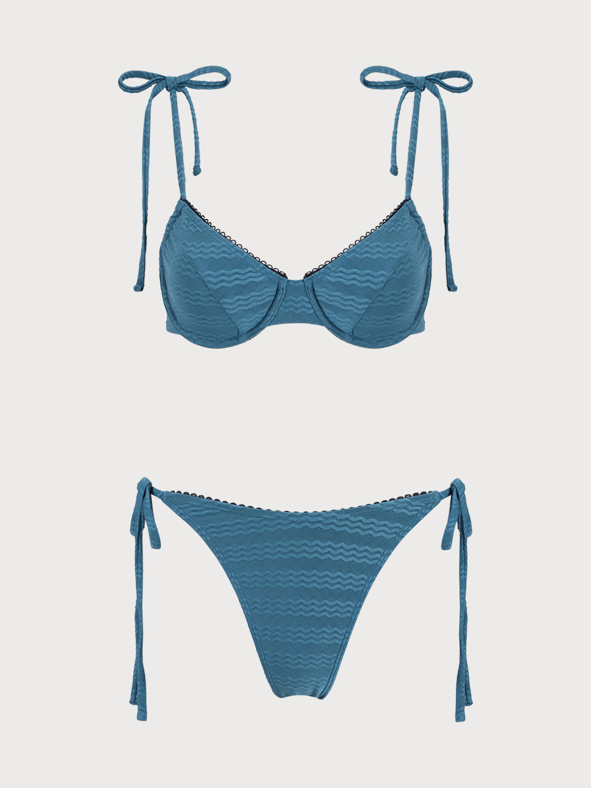 女士涤纶针织波浪纹皱褶比基尼套装 Blue Bikinis - SAMIOLSWIM