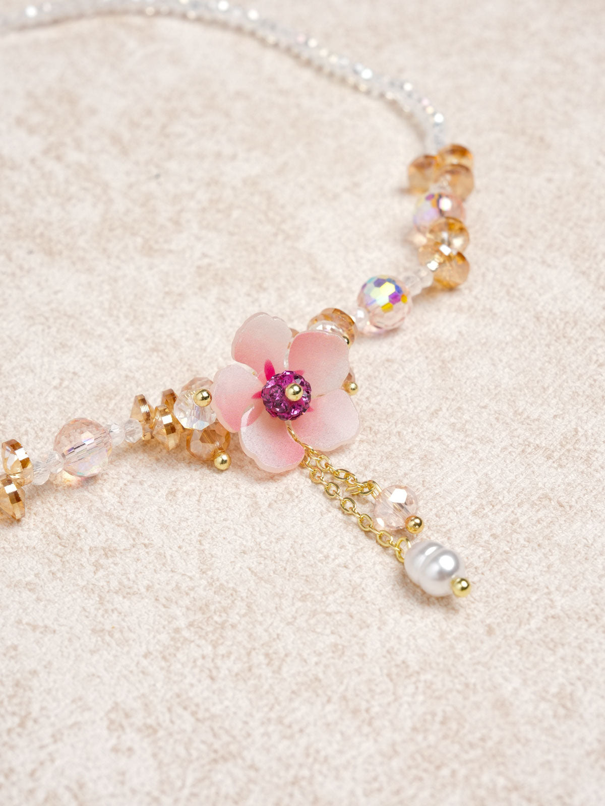 Diamond Flower Imitation Pearl Crystal Necklace Necklaces - SAMIOLSWIM