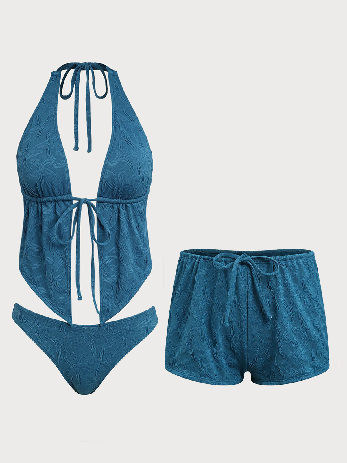 Peacock Blue Tankini Three-Piece Set