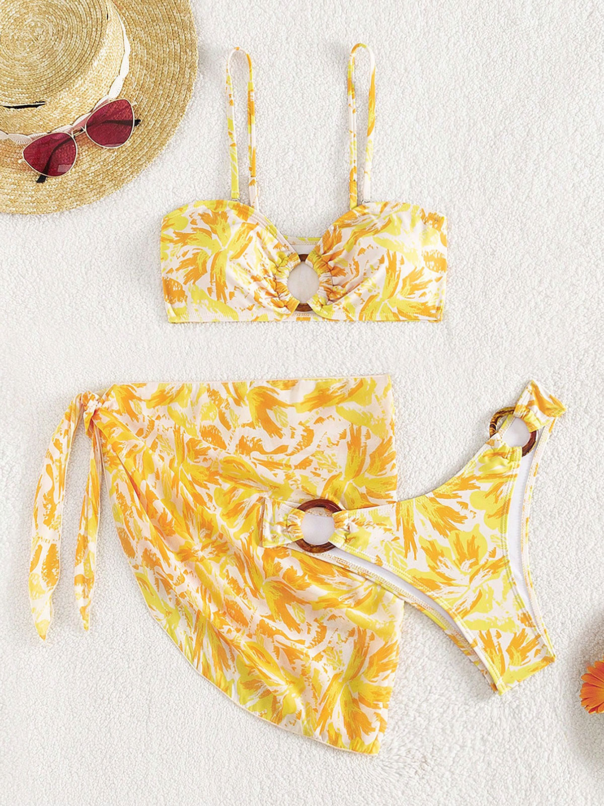 Printed Bikini Set With Golden Detail Rings