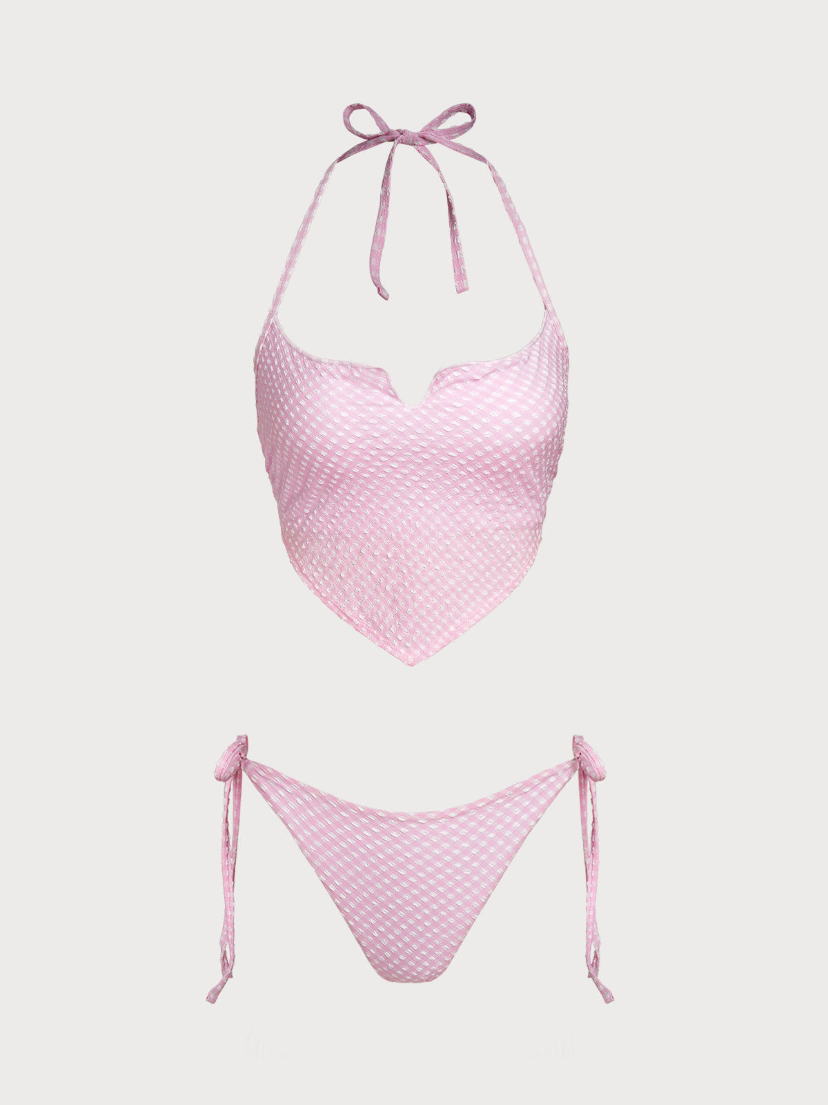 Women'S Blended Plaid Vintage Triangle Tankini Set Pink Tankinis - SAMIOLSWIM