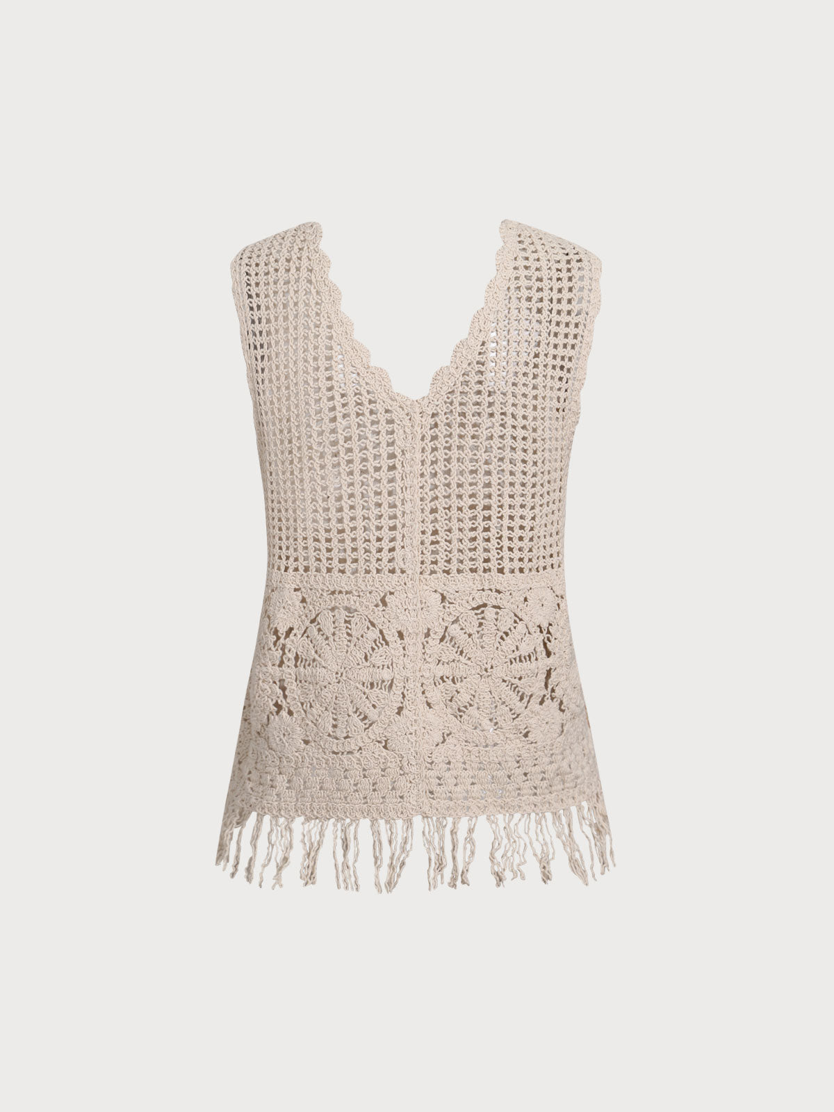 Women'S Cotton Knit Crochet Net Button Vest Blouse Cover-ups - SAMIOLSWIM