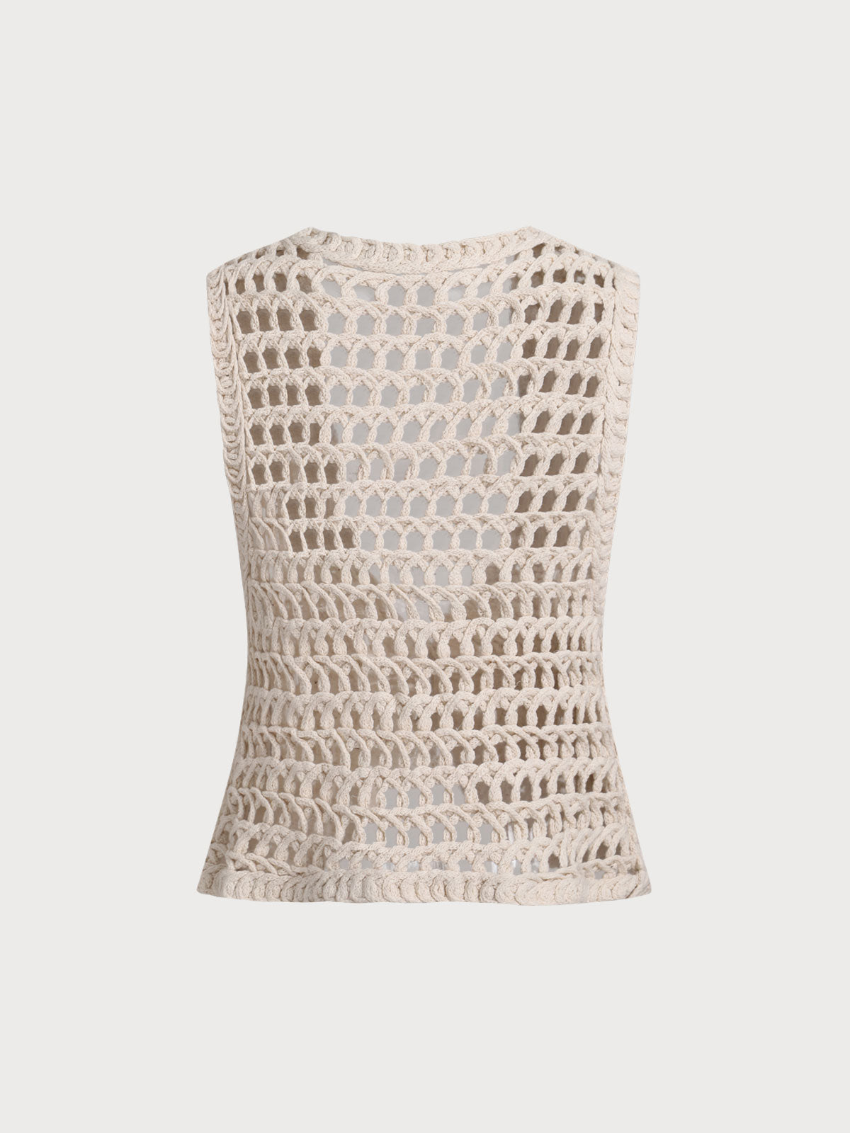 Women'S Cotton Knit Crochet Net Tie Front Vest Blouse Cover-ups - SAMIOLSWIM