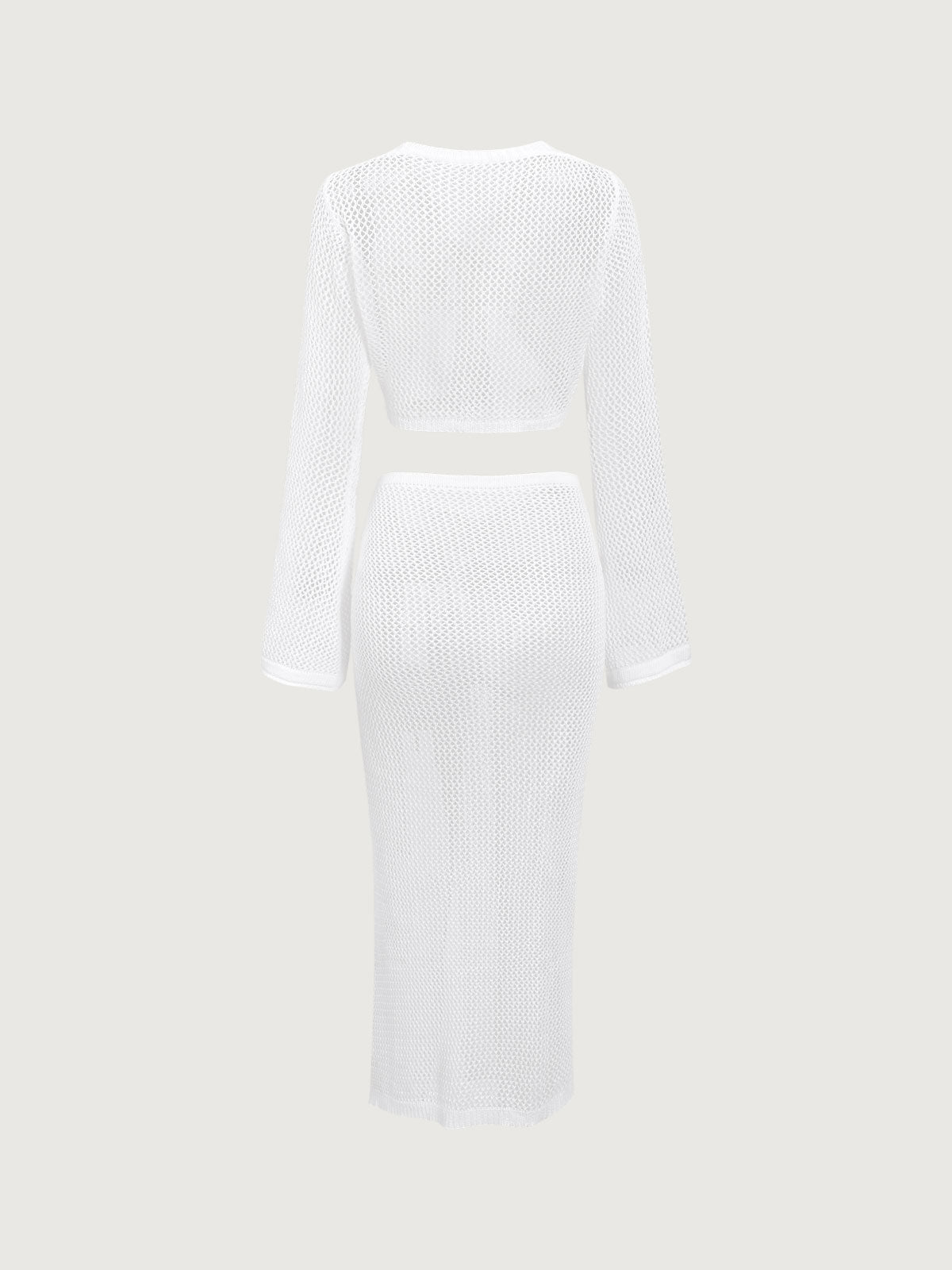 Women'S Crocheted Long Sleeve Knotted Blouse Suit Cover-ups - SAMIOLSWIM