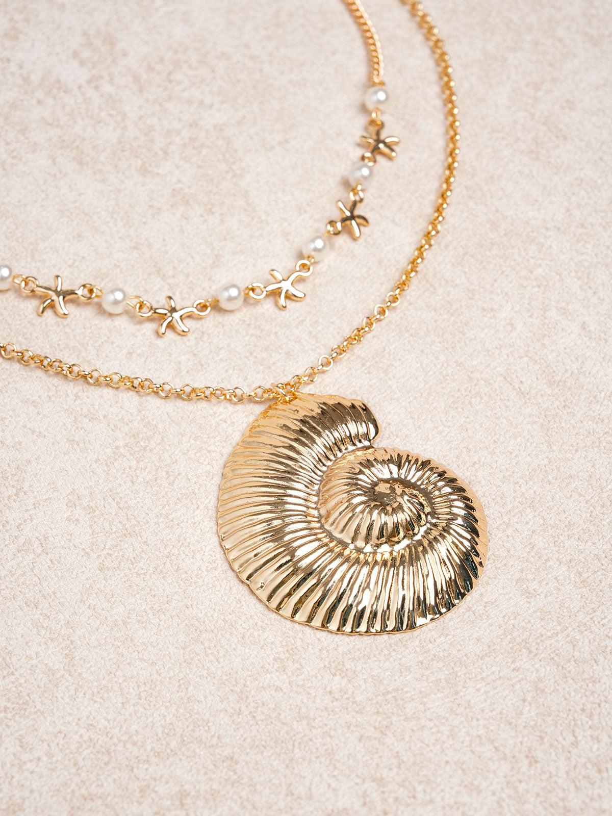 Women'S Double Large Conch Starfish Imitation Pearl Necklace Necklaces - SAMIOLSWIM