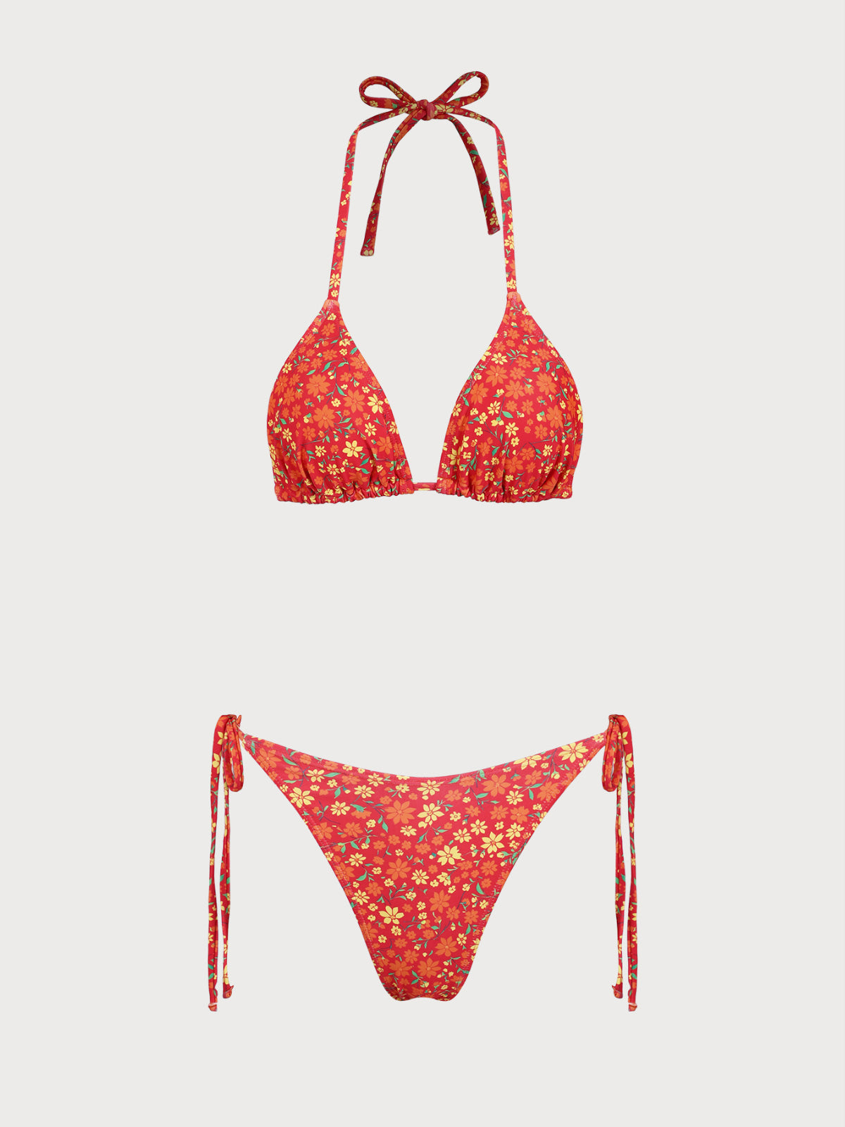 Women'S Knitted Polyester Colorful Floral Bikini Set Orange Bikinis - SAMIOLSWIM