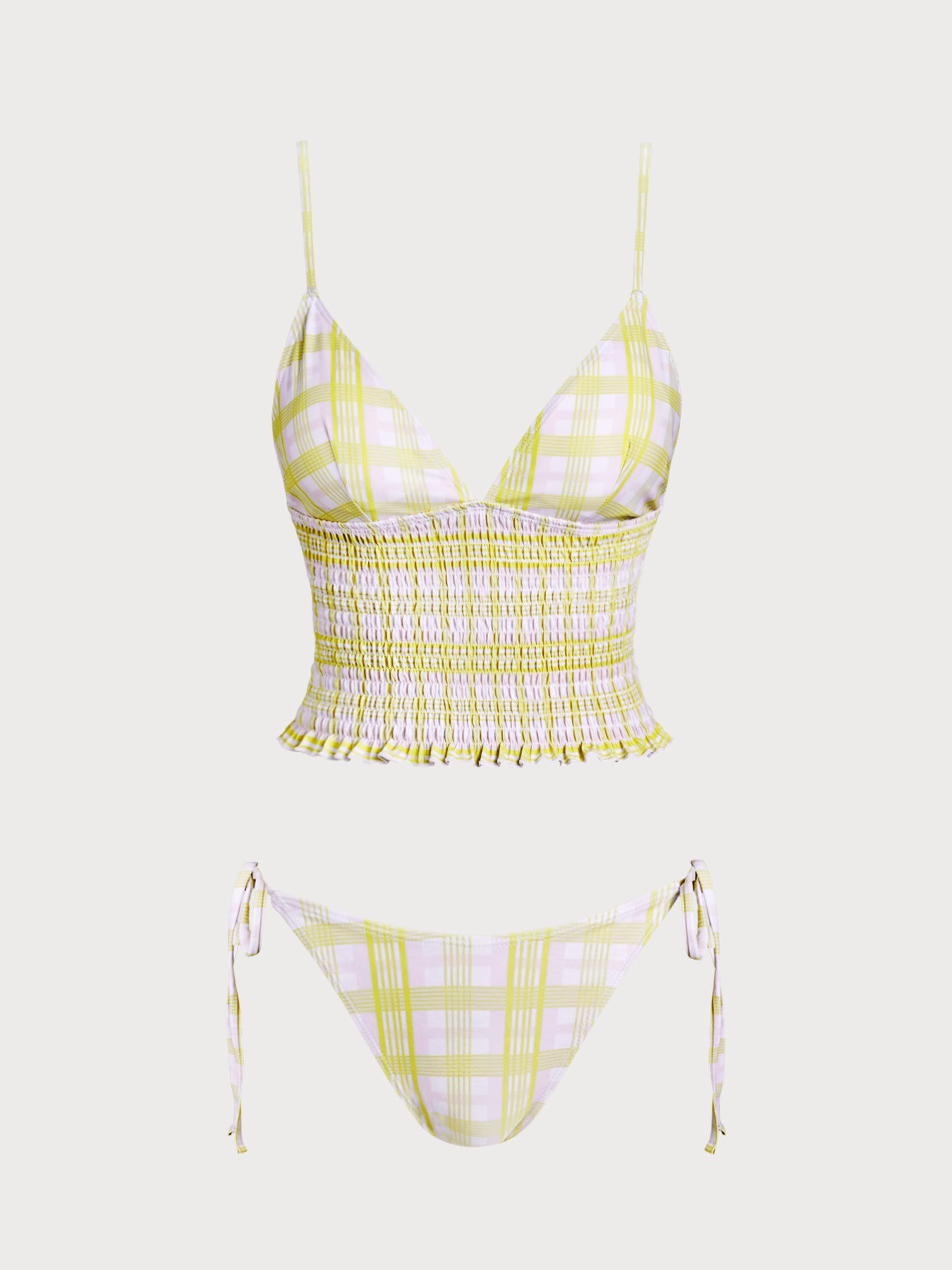 Women'S Knitted Polyester Plaid Ruched Tankini Suit Tankinis - SAMIOLSWIM