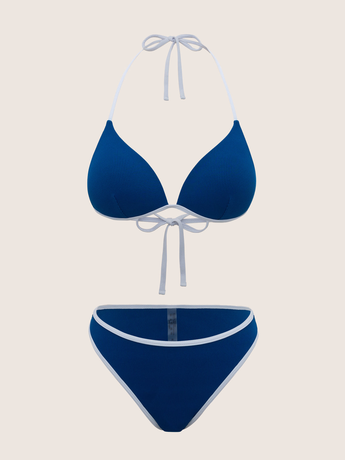 Women'S Knitted Polyester Small Pit Strip Color Contrast Bikini Set Royal Blue Bikinis - SAMIOLSWIM