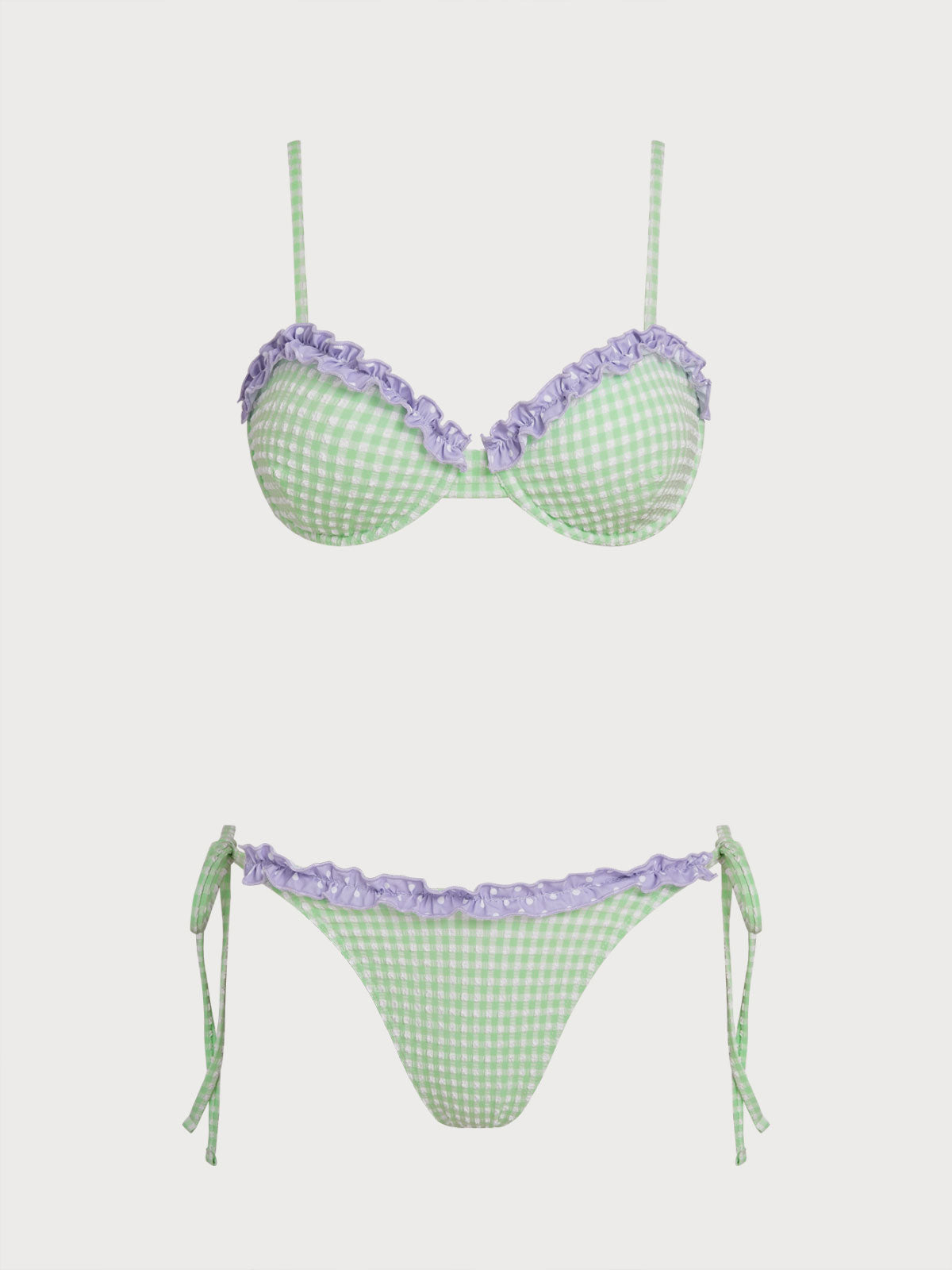 Women'S Nylon Blend Contrast Underwire Bikini Set Green Bikinis - SAMIOLSWIM