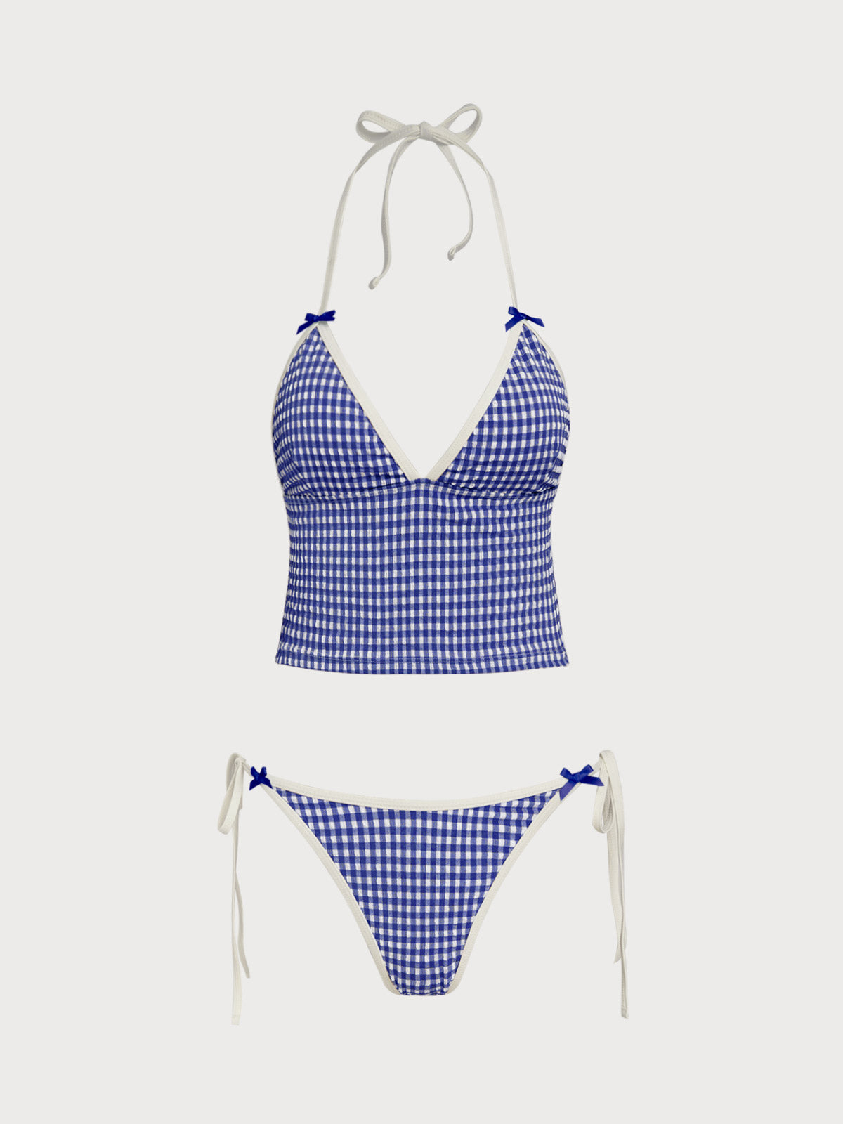 Women'S Nylon Blend Woven Contrast Bow Vintage Tankini Set Tankinis - SAMIOLSWIM