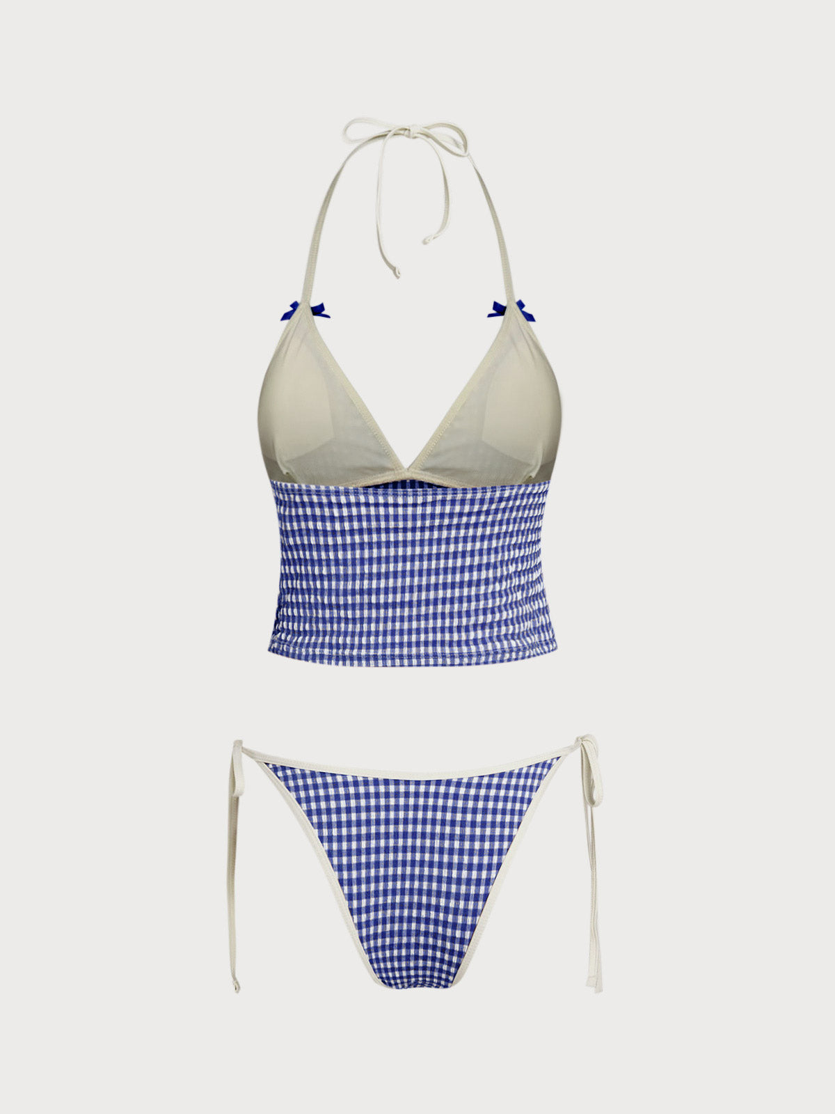 Women'S Nylon Blend Woven Contrast Bow Vintage Tankini Set Tankinis - SAMIOLSWIM