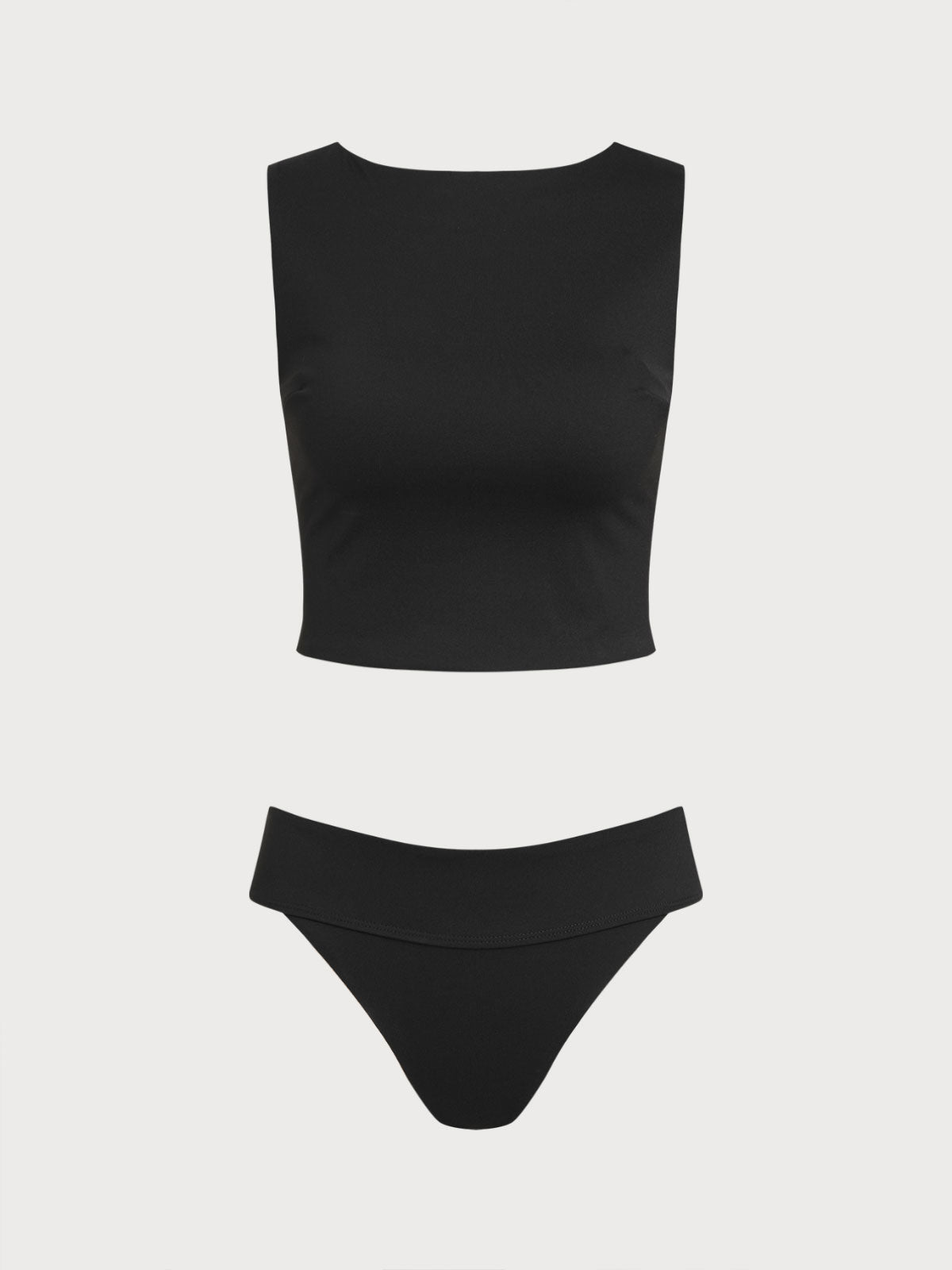 Women'S Nylon Knit Boat Neck Cross Back Tankini Set Black Tankinis - SAMIOLSWIM