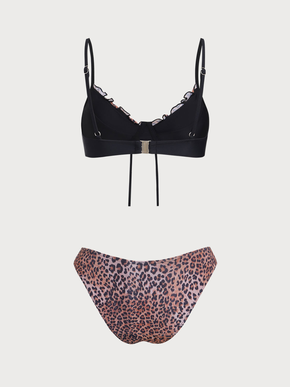 Women'S Nylon Knit Contrast Leopard Print Shirred Bikini Set Bikinis - SAMIOLSWIM