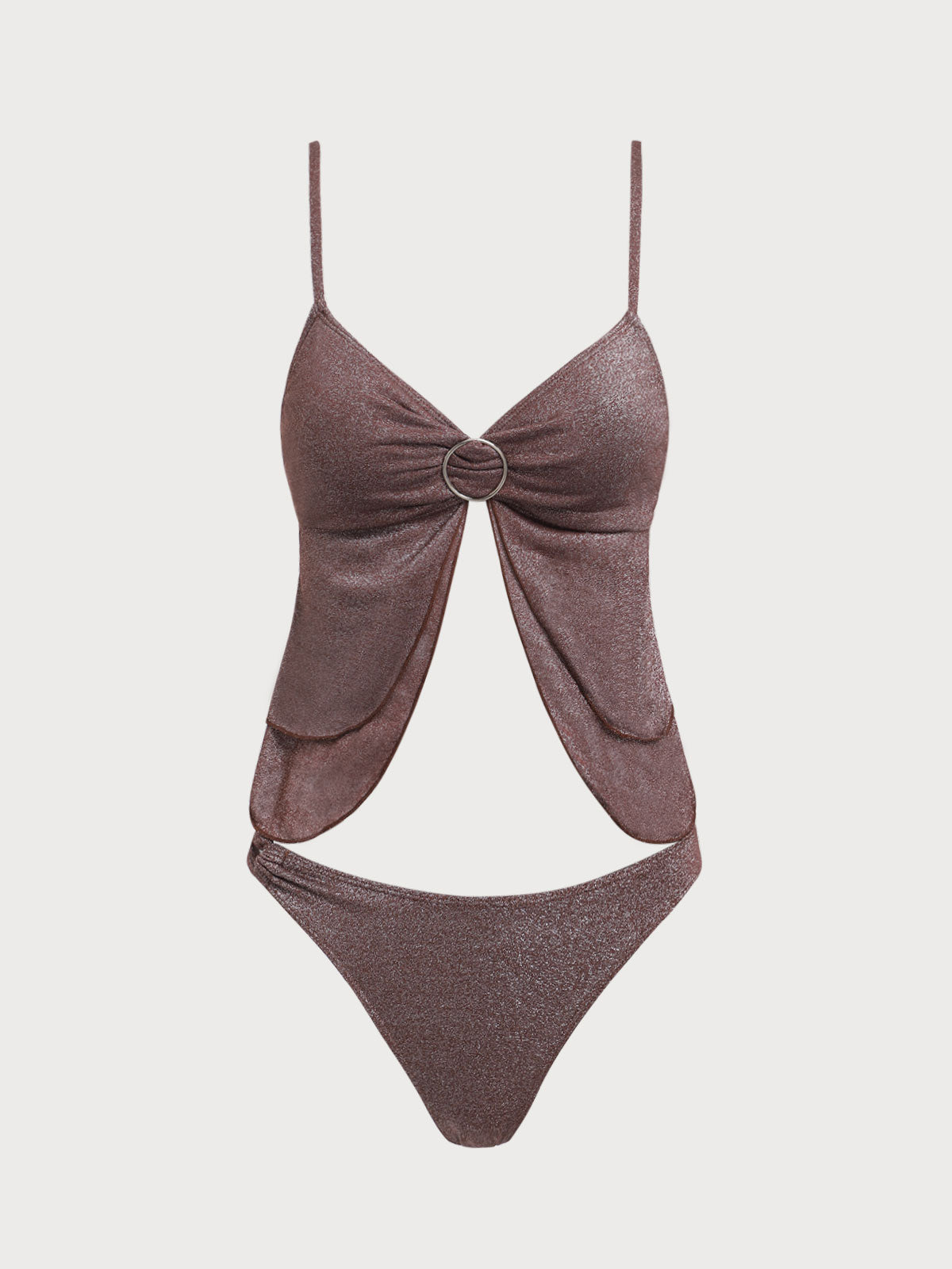 Women'S Nylon Knit Hoop Lurex Tankini Swimsuit Dark Coffee Tankinis - SAMIOLSWIM