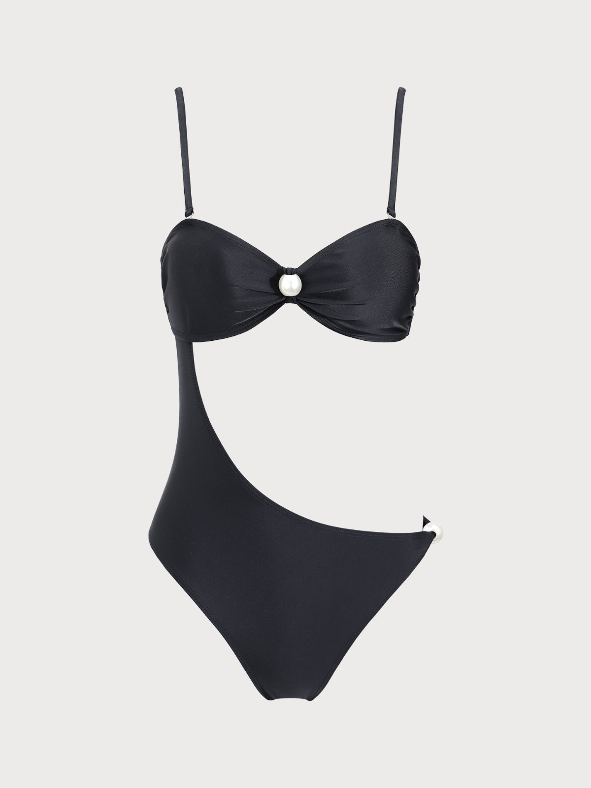 Women'S Nylon Knit Pearl Embellished One-Piece Swimsuit Black One-Pieces - SAMIOLSWIM