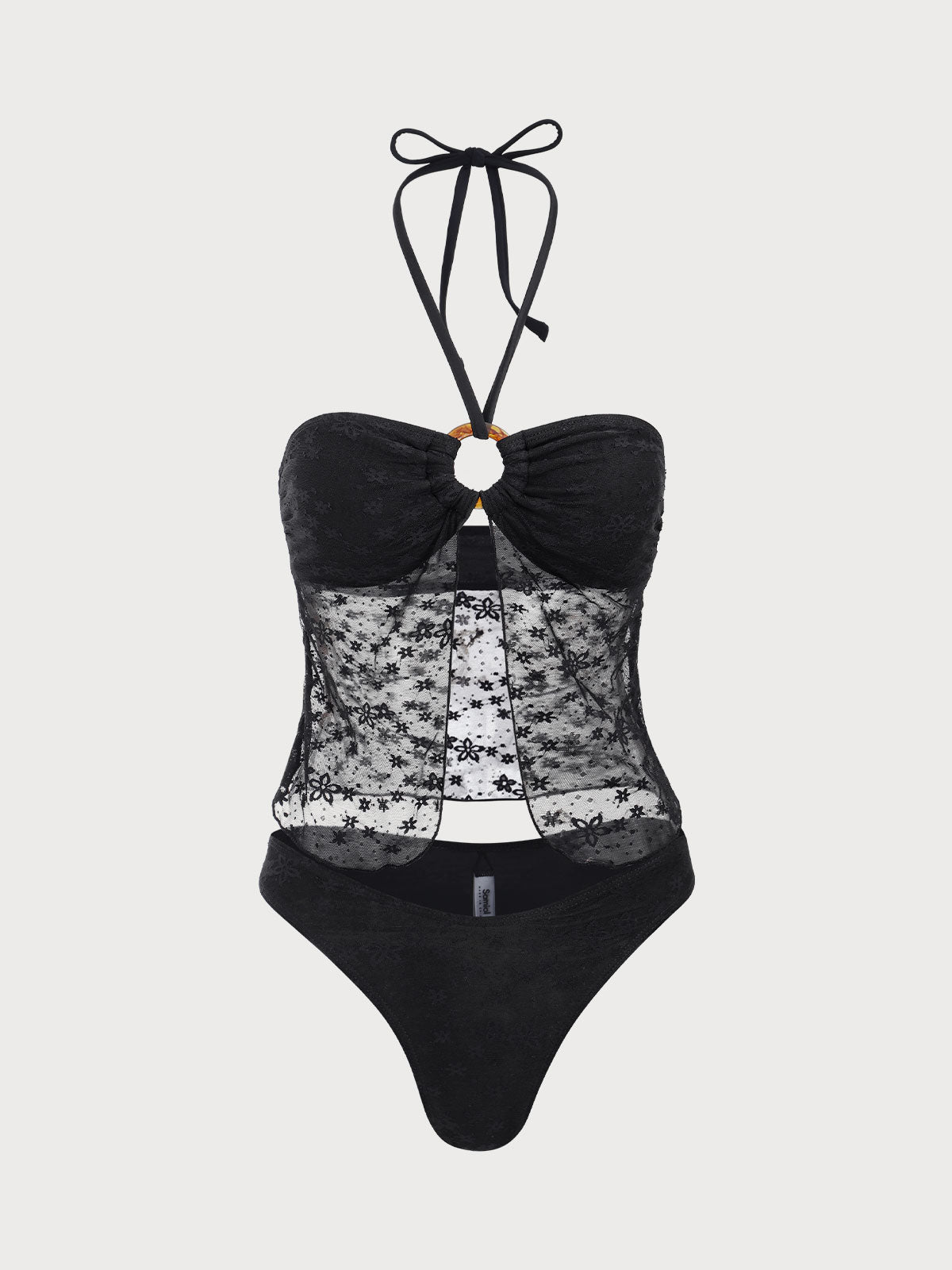 Women'S Nylon Knitted Circle Lace Tankini Swimsuit Black Tankinis - SAMIOLSWIM