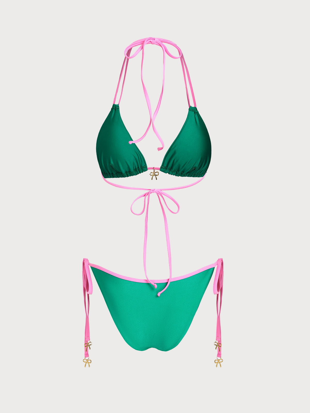 Women'S Nylon Knitted Contrast Bow Decorated Bikini Set Bikinis - SAMIOLSWIM