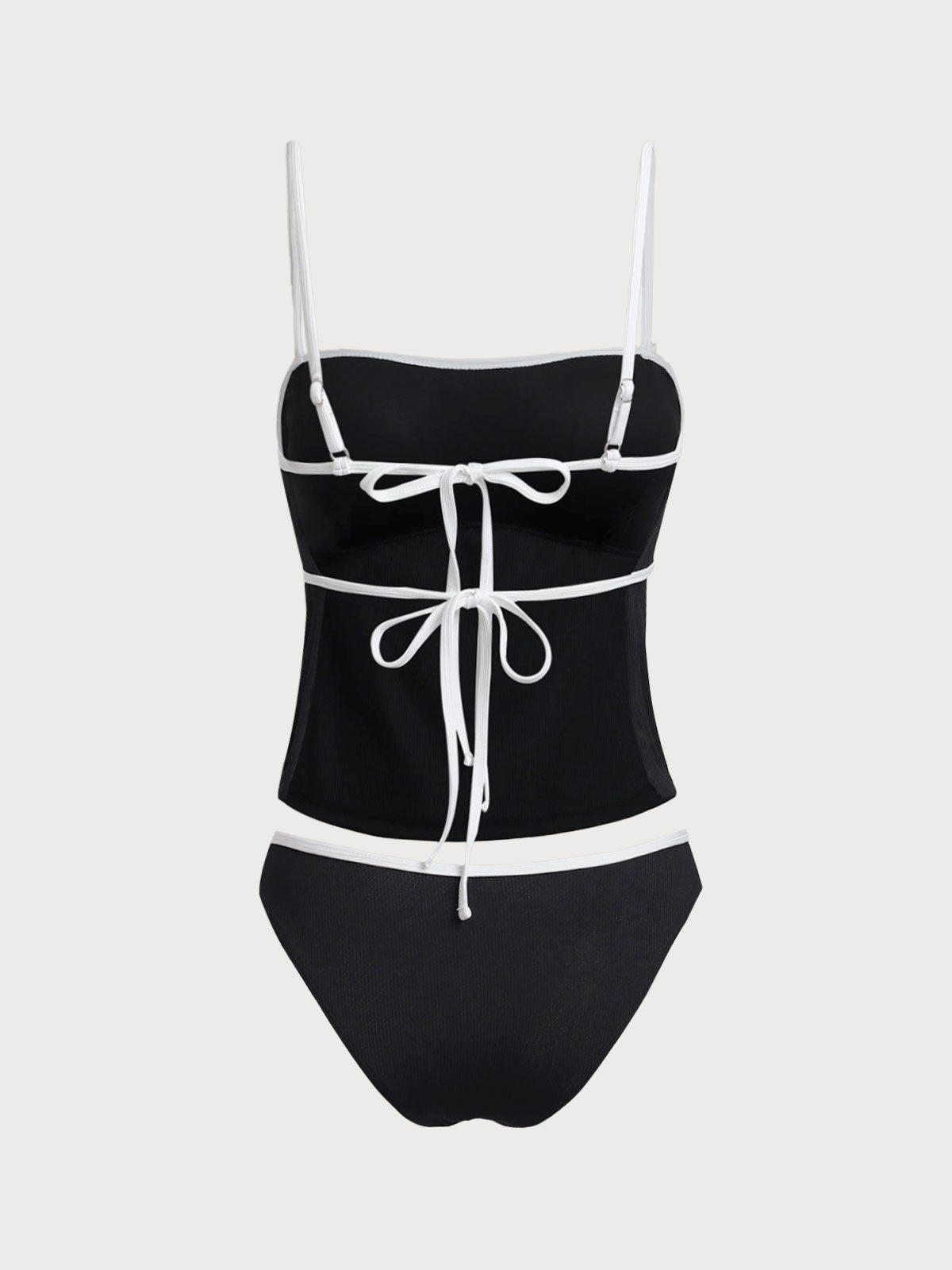 Women'S Nylon Knitted Contrast Color Backless Tankini Swimsuit Tankinis - SAMIOLSWIM