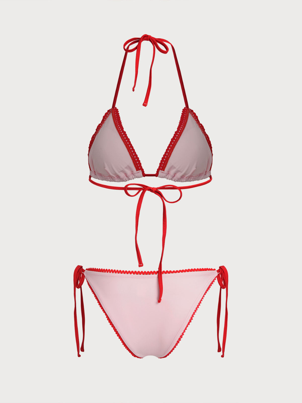 Women'S Nylon Knitted Contrast Color Embroidered Cherry Cute Bikini Set Bikinis - SAMIOLSWIM