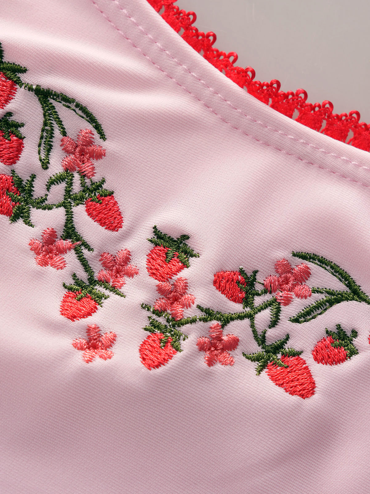 Women'S Nylon Knitted Contrast Color Embroidered Cherry Cute Bikini Set Bikinis - SAMIOLSWIM