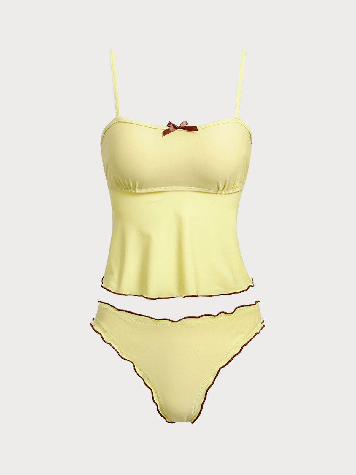 Women'S Nylon Knitted Contrast Color Tankini Swimsuit Yellow Tankinis - SAMIOLSWIM