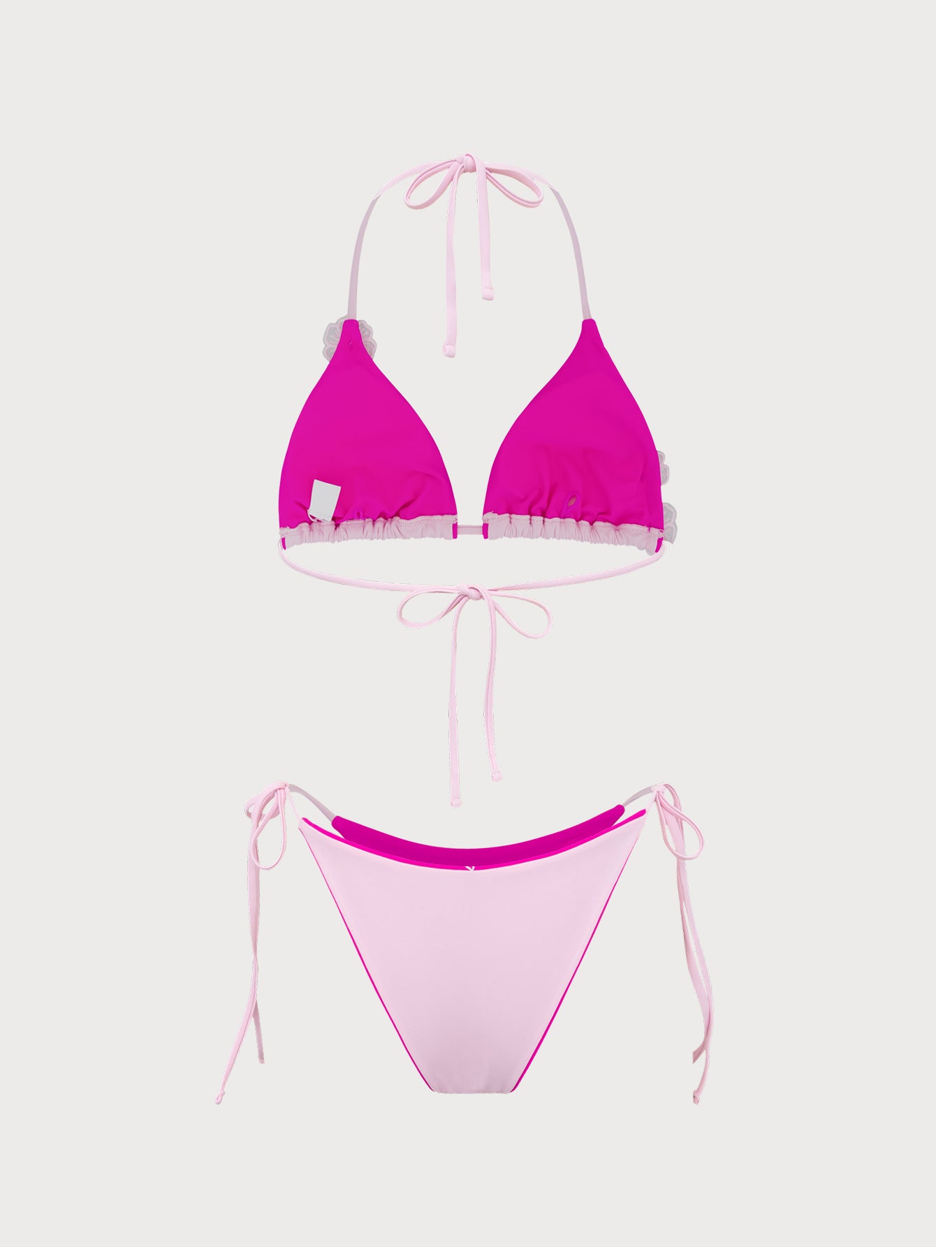 Women'S Nylon Knitted Contrast Flower Bikini Set Bikinis - SAMIOLSWIM