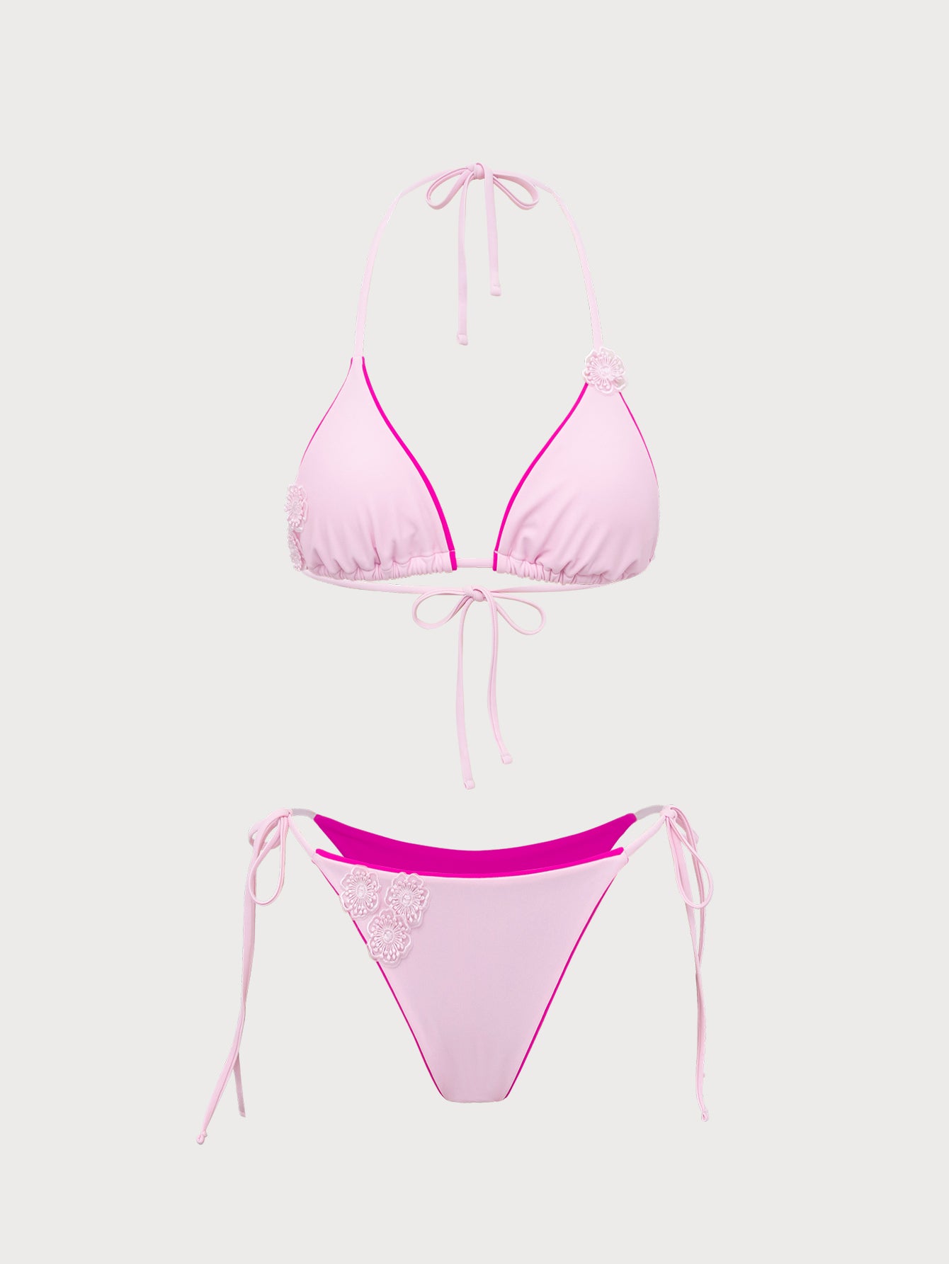FLORAL CONTRAST OVERLAY STRING BIKINI SET