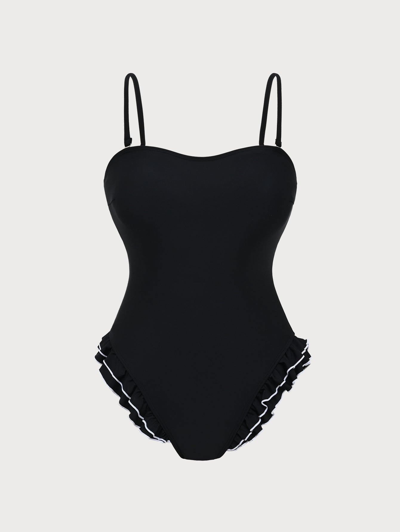 Women'S Nylon Knitted Contrast Ruffles Girls One-Piece Swimsuit Black One-Pieces - SAMIOLSWIM