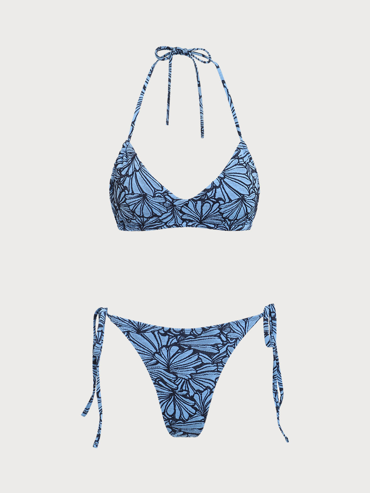 Women'S Nylon Knitted Contrast Shell Pattern Bikini Set Blue Bikinis - SAMIOLSWIM