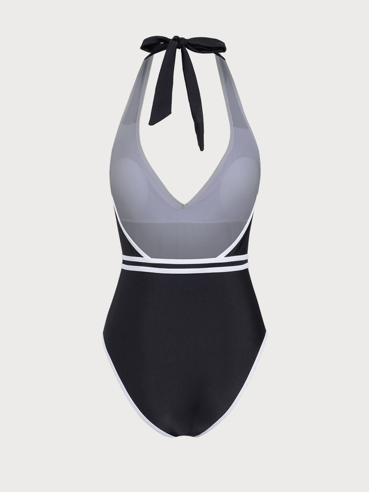 Women'S Nylon Knitted Contrast V-Neck One-Piece Swimsuit One-Pieces - SAMIOLSWIM