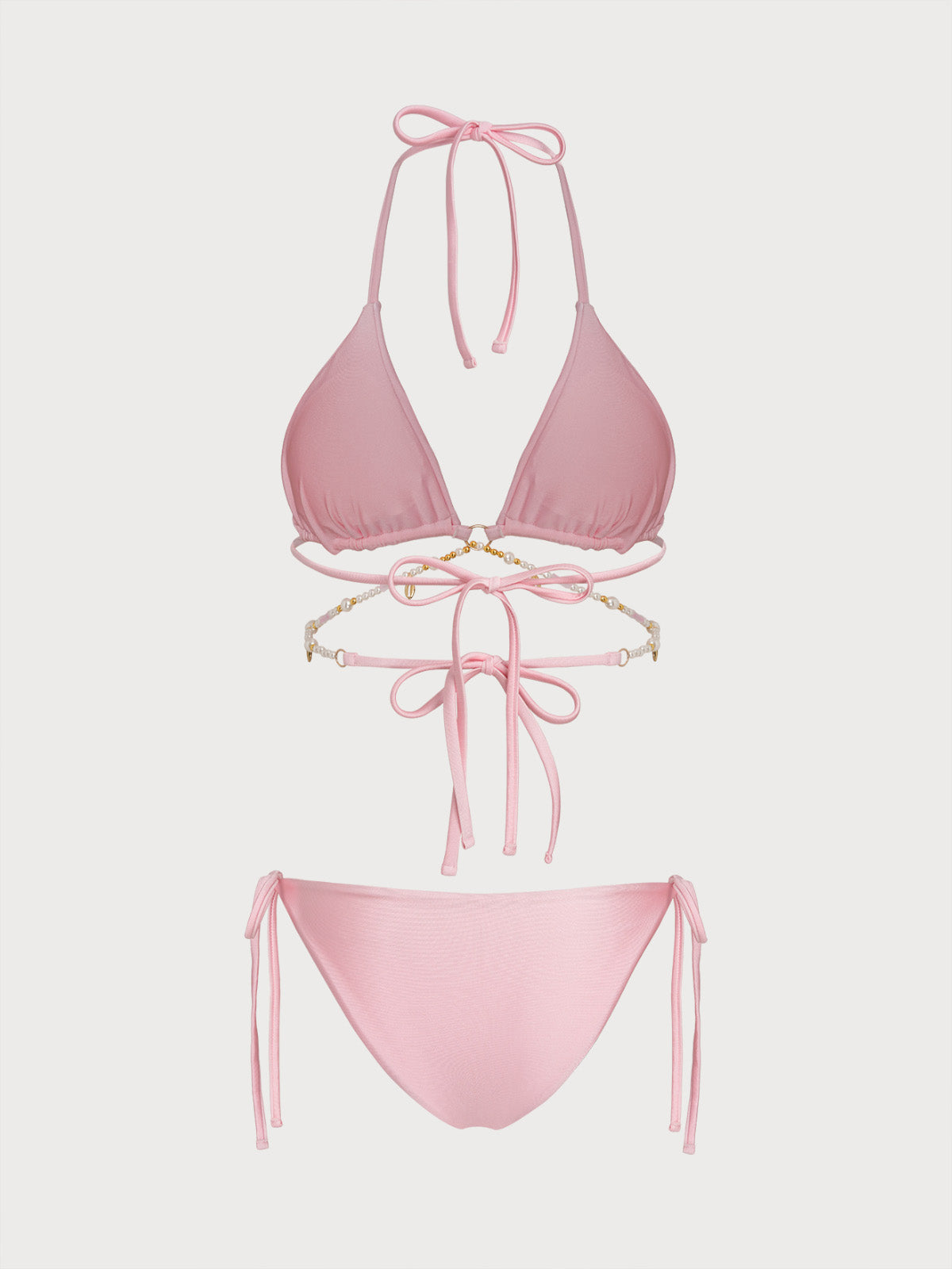 Women'S Nylon Knitted Decorative Chain Bikini Set Bikinis - SAMIOLSWIM