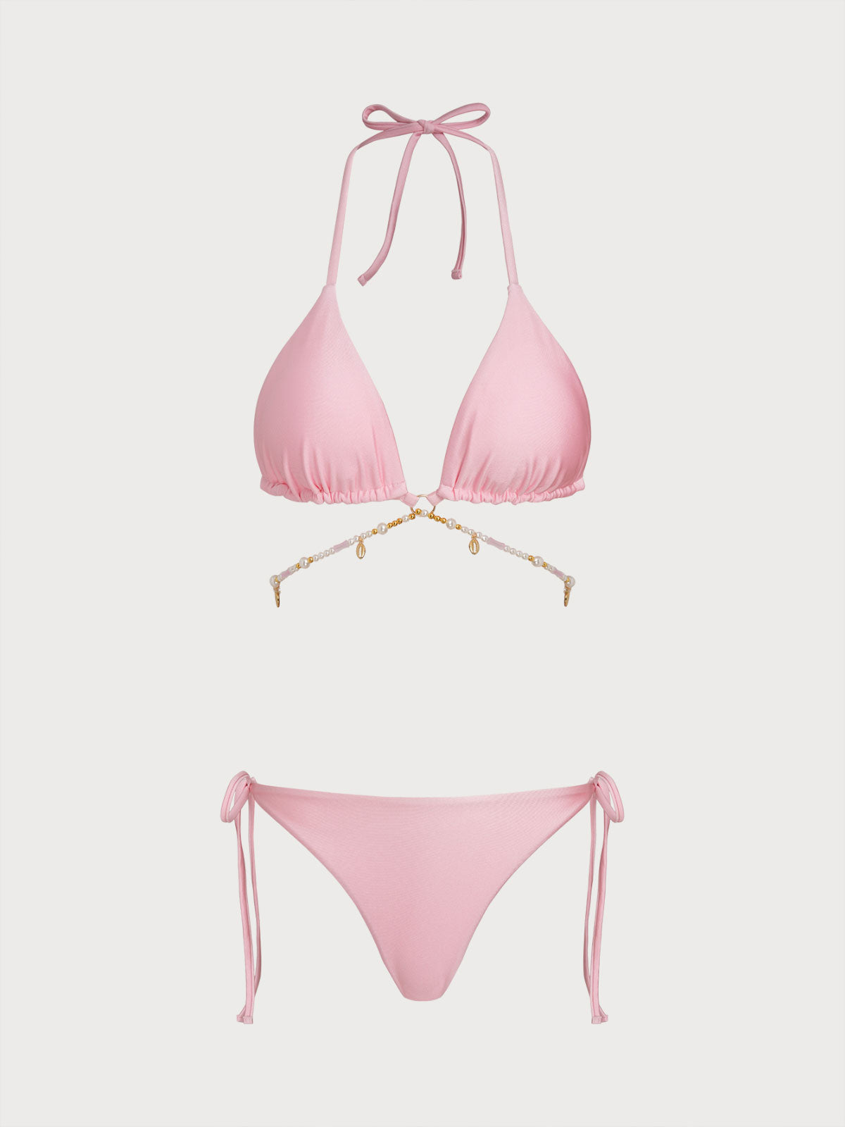 Women'S Nylon Knitted Decorative Chain Bikini Set Pink Bikinis - SAMIOLSWIM