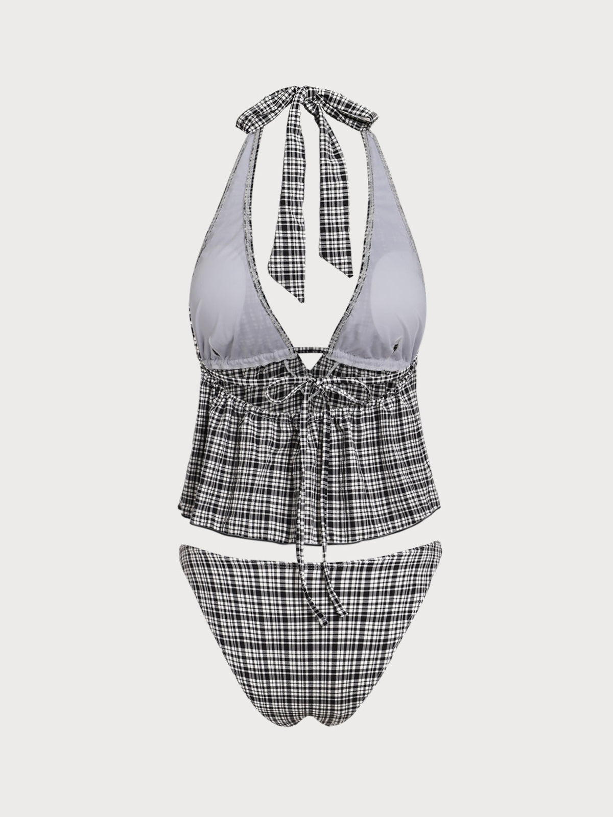 Women'S Nylon Knitted Deep V Plaid Tankini Swimsuit Tankinis - SAMIOLSWIM