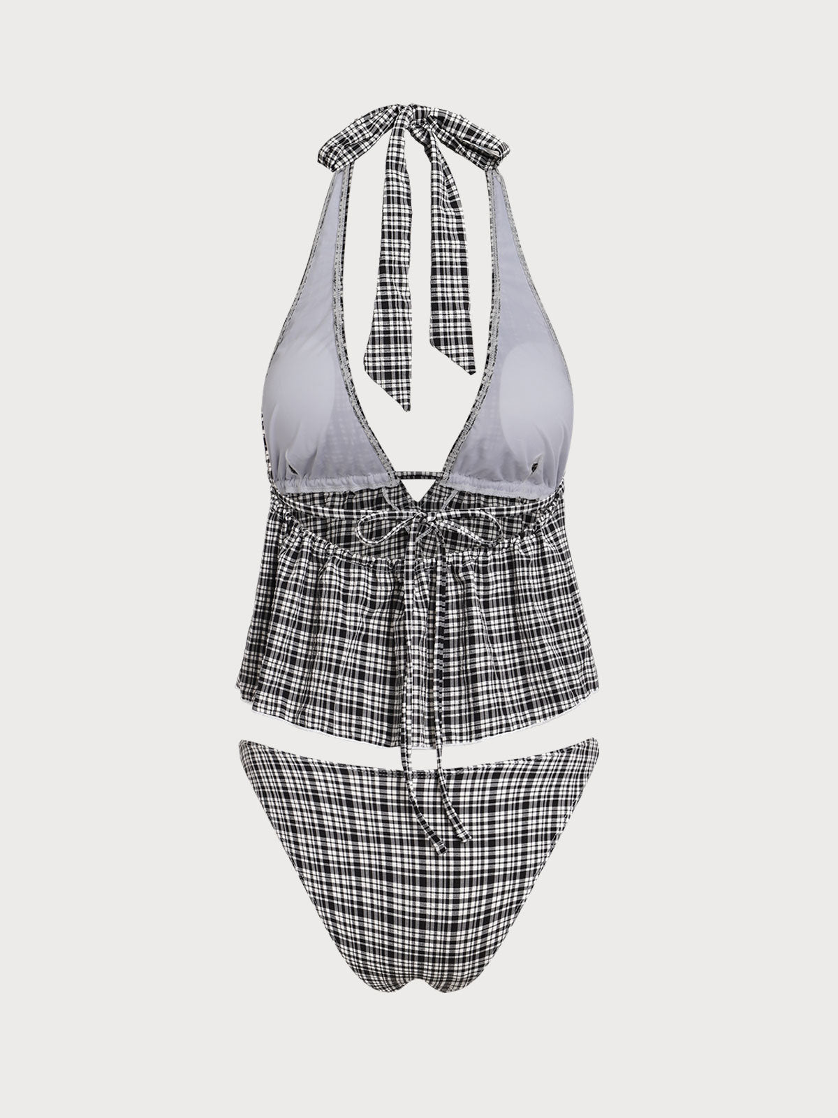 Women'S Nylon Knitted Deep V Plaid Tankini Swimsuit Tankinis - SAMIOLSWIM