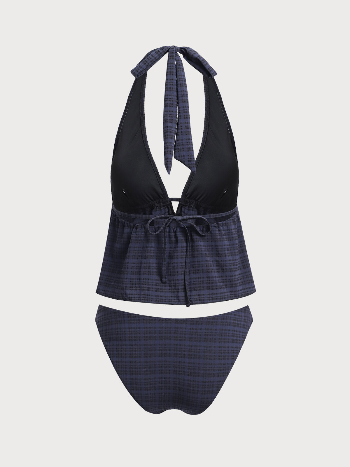 Women'S Nylon Knitted Deep V Plaid Tankini Swimsuit Tankinis - SAMIOLSWIM