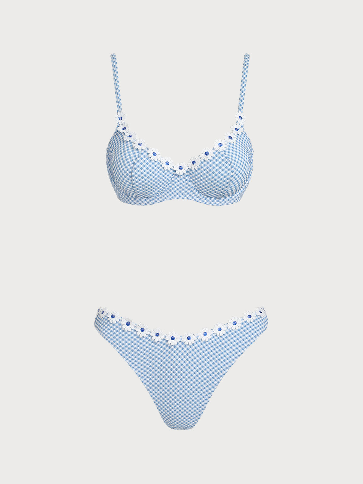 Women'S Nylon Knitted Flower Decorated Bikini Set Blue Bikinis - SAMIOLSWIM