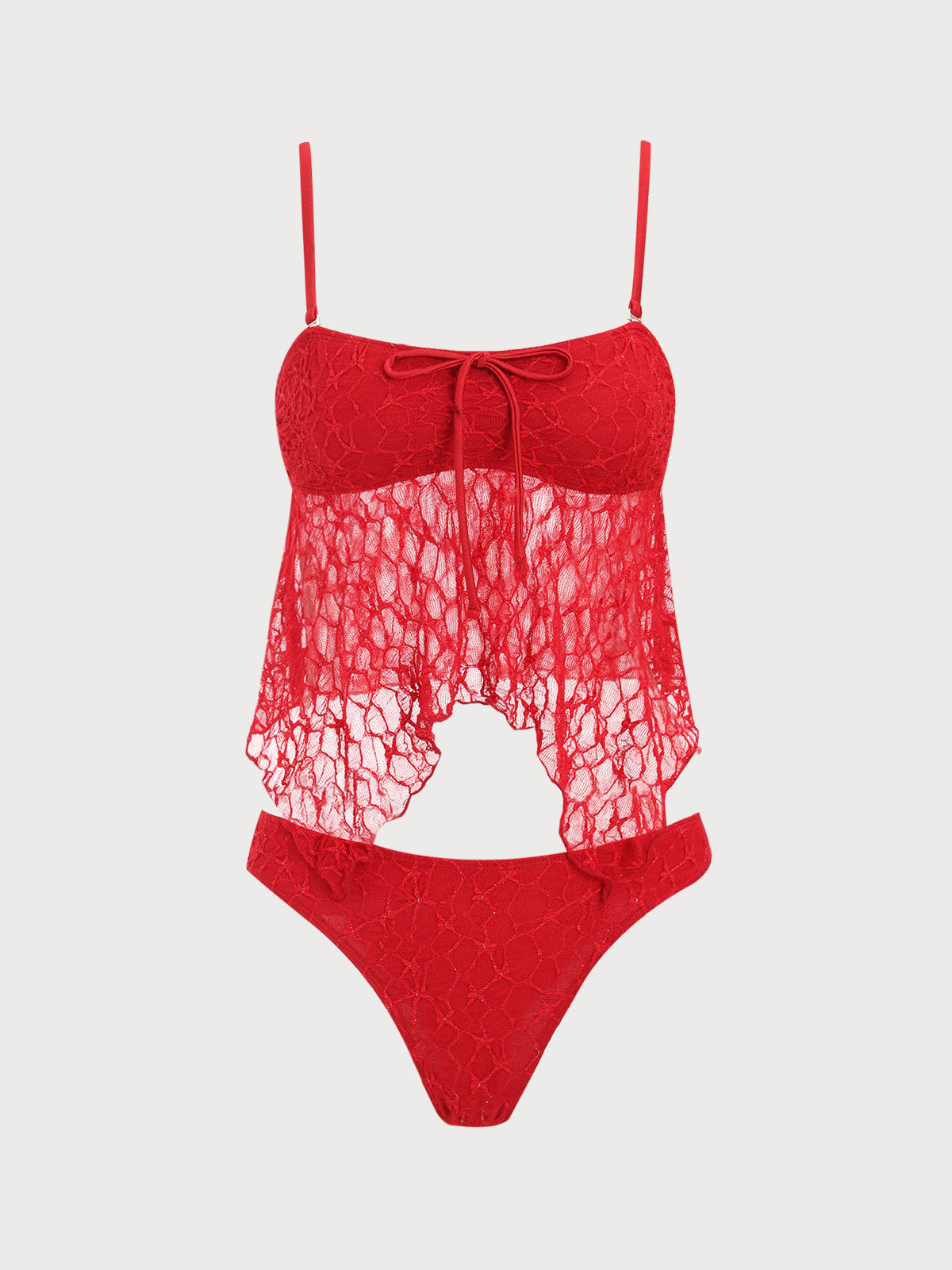 Women'S Nylon Knitted Irregular Hem Lace Tankini Swimsuit Red Tankinis - SAMIOLSWIM