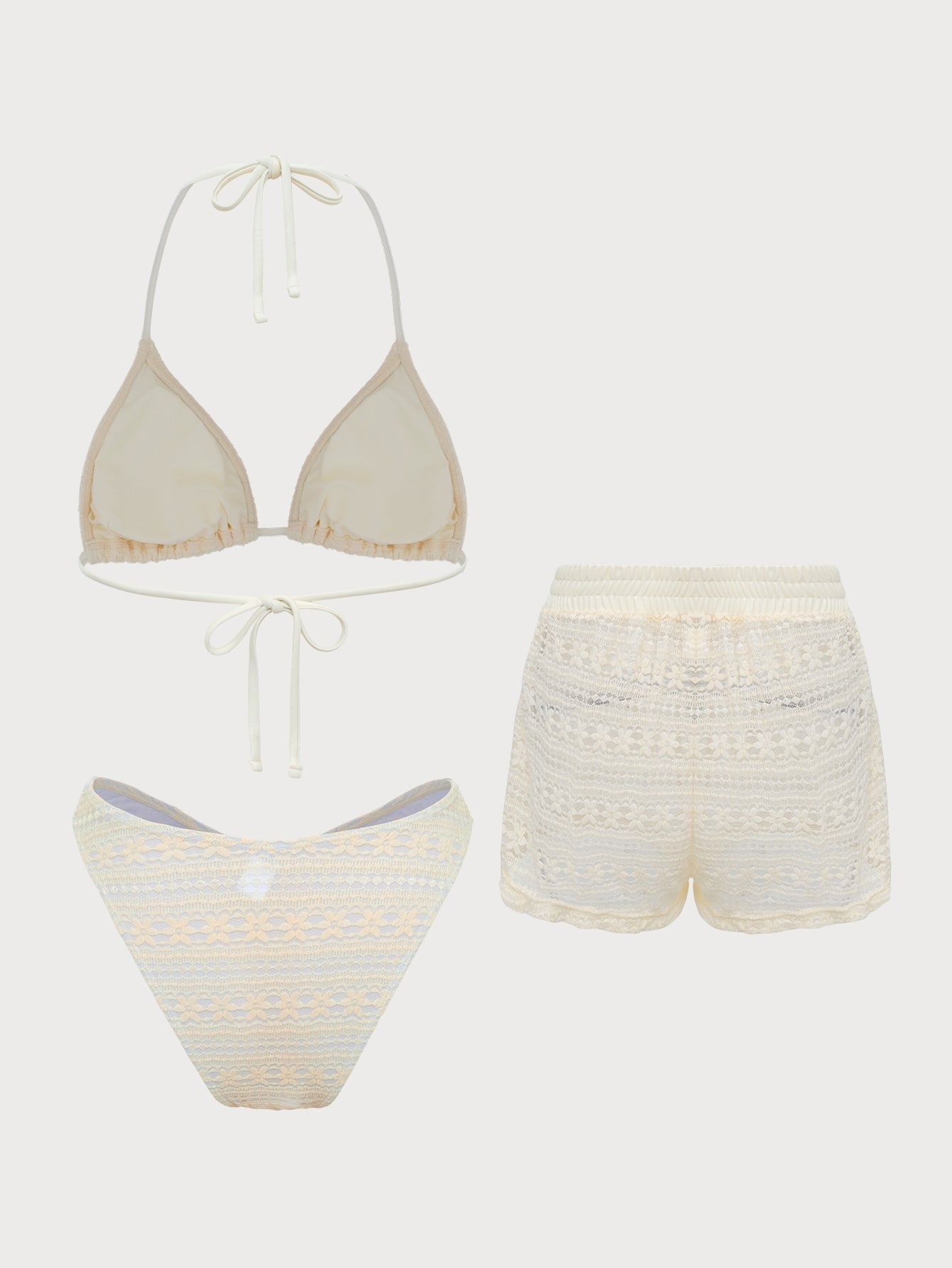 Women'S Nylon Knitted Lace Bikini Briefs Three-Piece Set Bikinis - SAMIOLSWIM