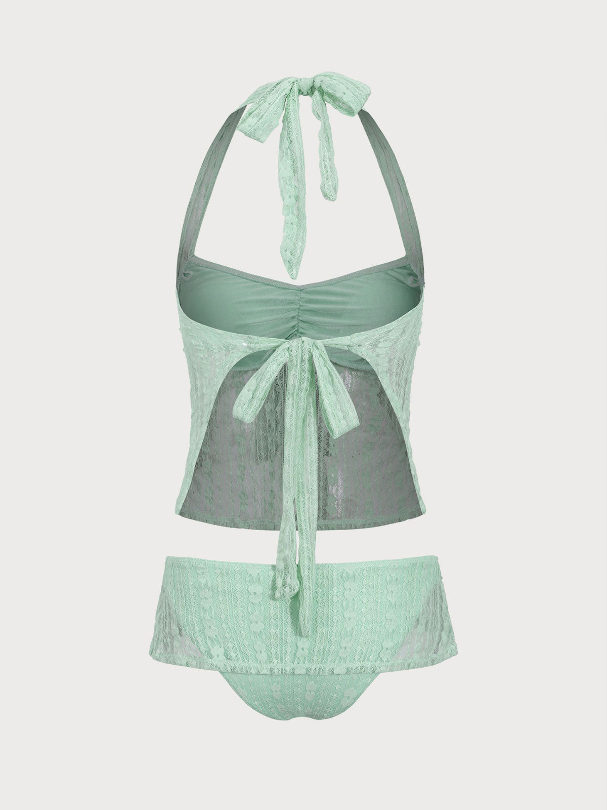 Women'S Nylon Knitted Lace Halter Neck Tankini Swimsuit Tankinis - SAMIOLSWIM