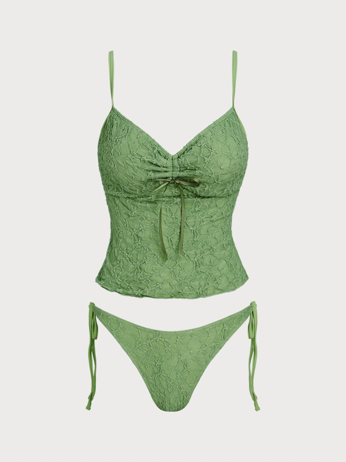 Women'S Nylon Knitted Lace Ruched Tankini Swimsuit Tankinis - SAMIOLSWIM