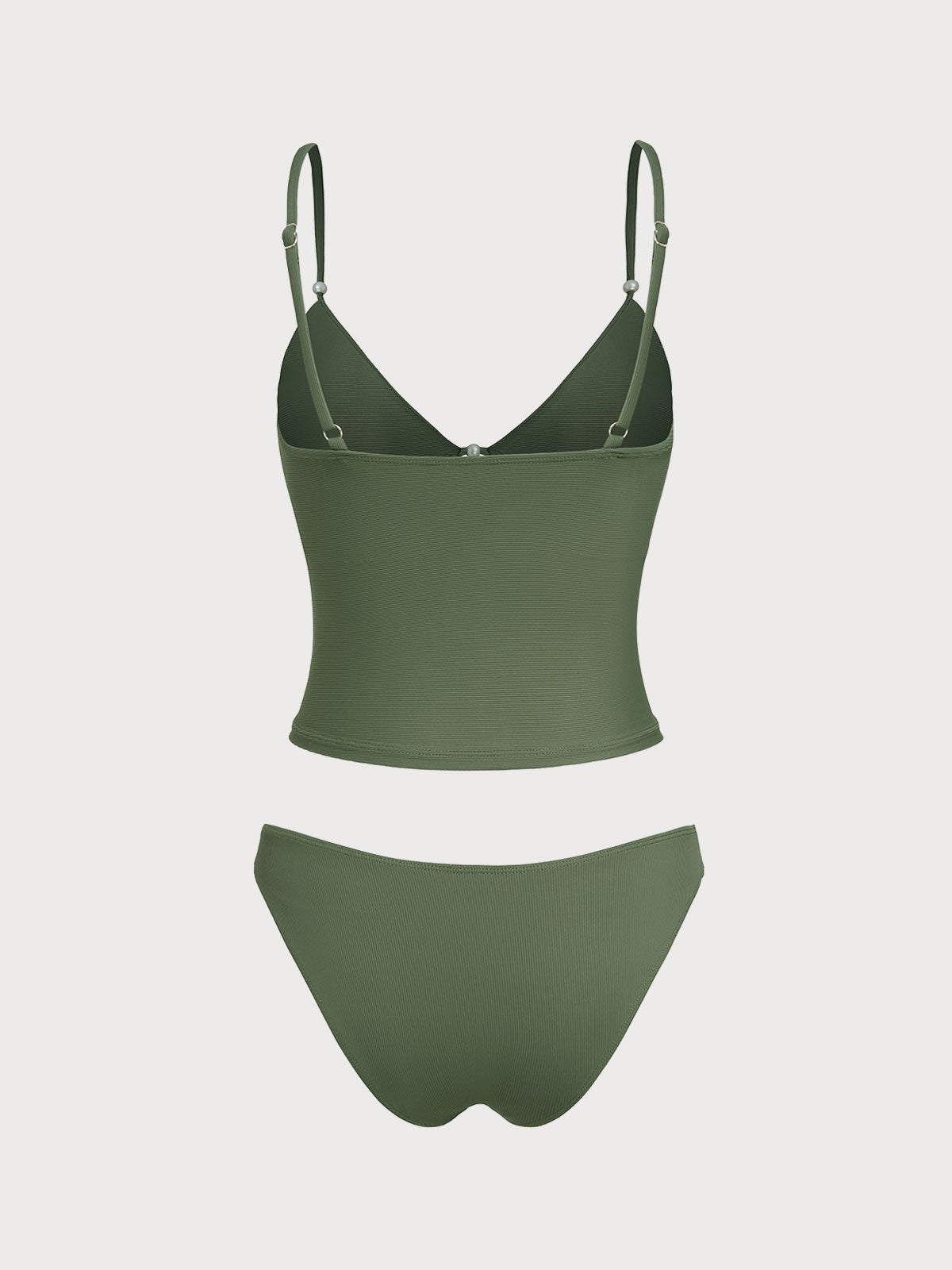 Women'S Nylon Knitted Ribbed Fake Two-Piece Tankini Set Tankinis - SAMIOLSWIM