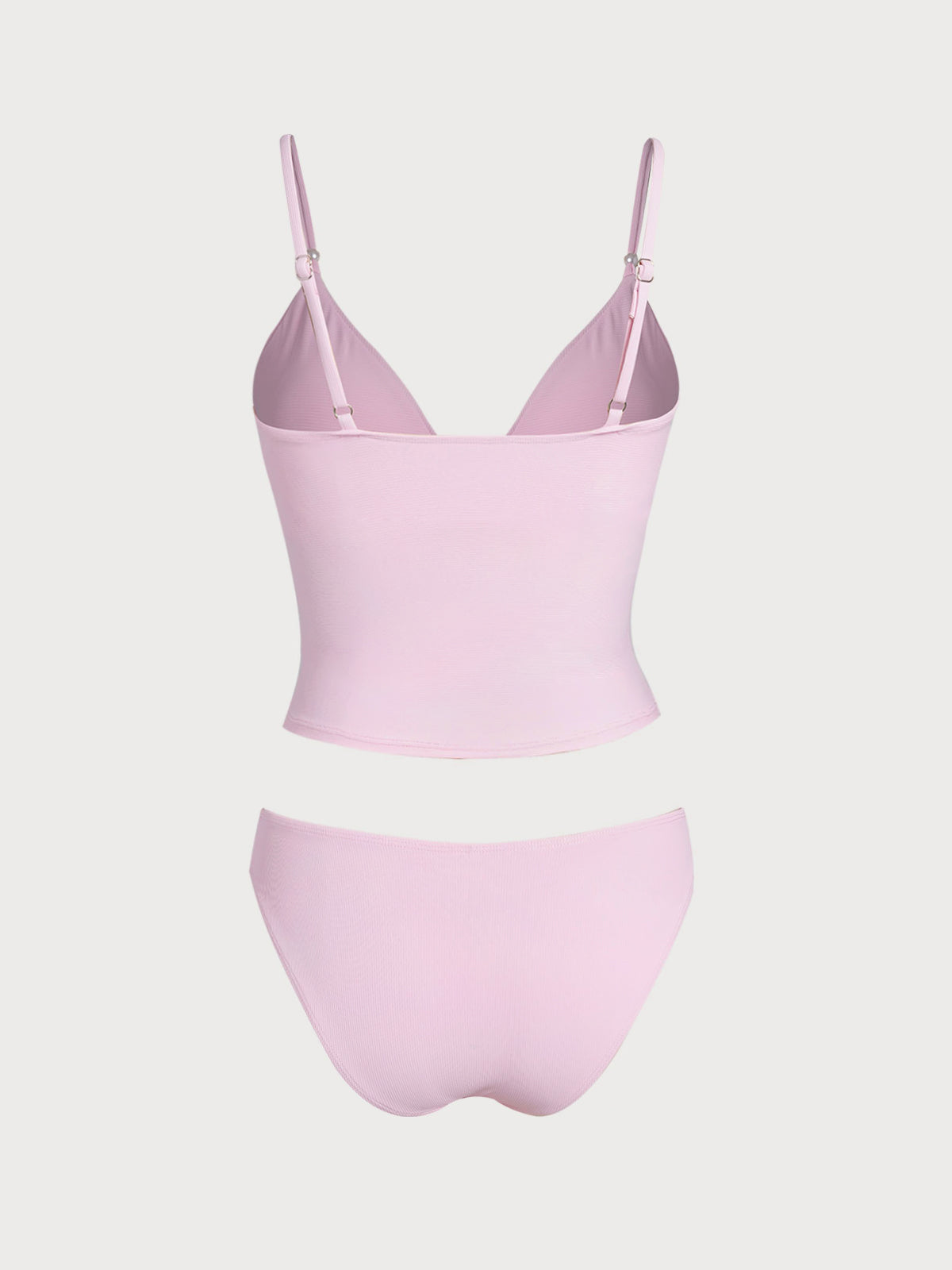 Women'S Nylon Knitted Ribbed Fake Two-Piece Tankini Set Tankinis - SAMIOLSWIM